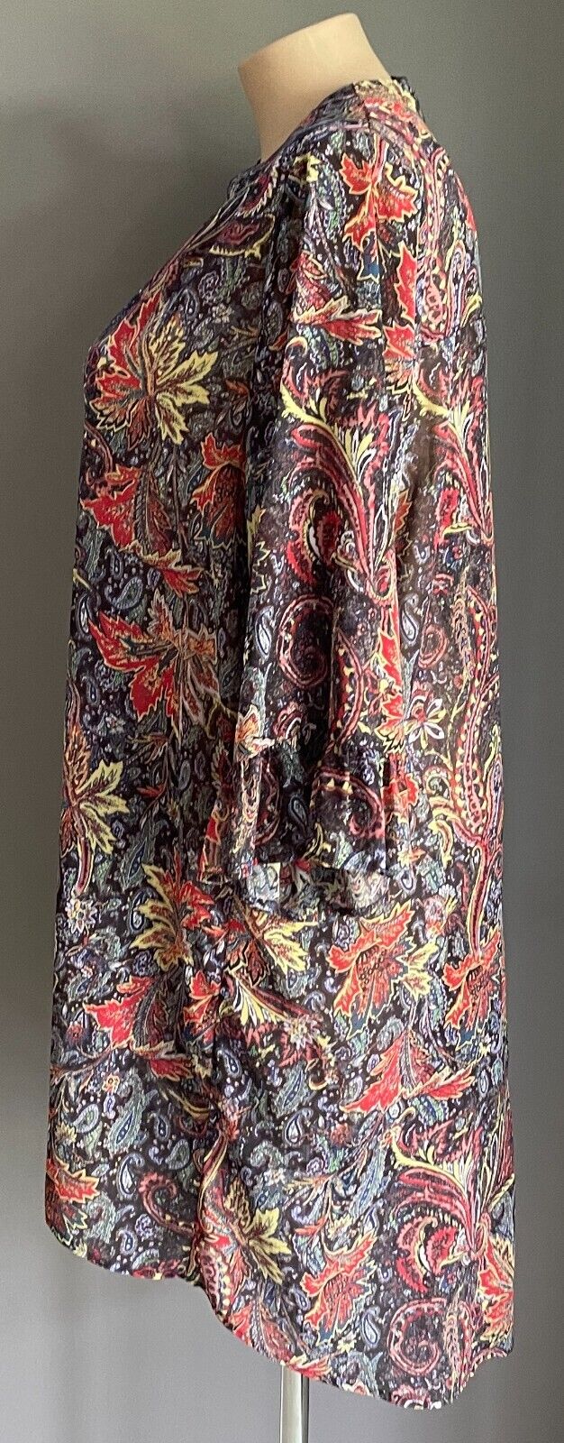SARA Hi-Lo Hem Blouse Autumn Tone Leaves 3/4 Ruffle Sleeve Top Plus Size 24