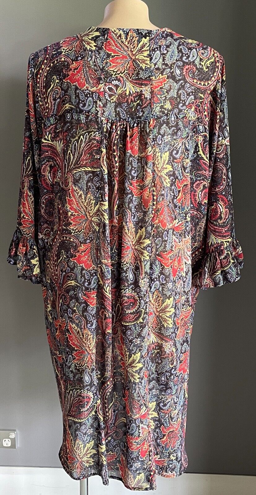 SARA Hi-Lo Hem Blouse Autumn Tone Leaves 3/4 Ruffle Sleeve Top Plus Size 24