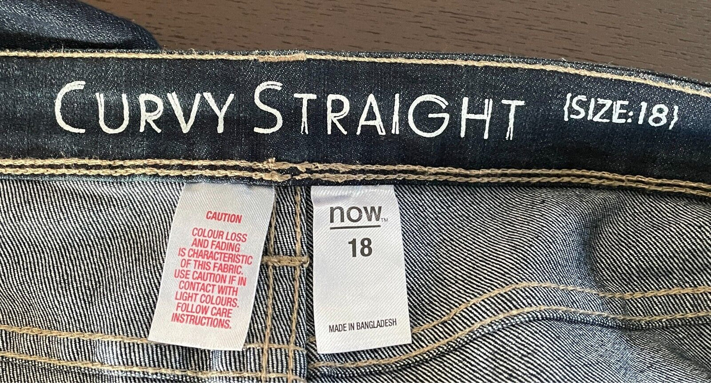 NOW Size 18 Jeans Dark Blue Denim Curvy Straight Leg Jeans Ladies Casual Basic