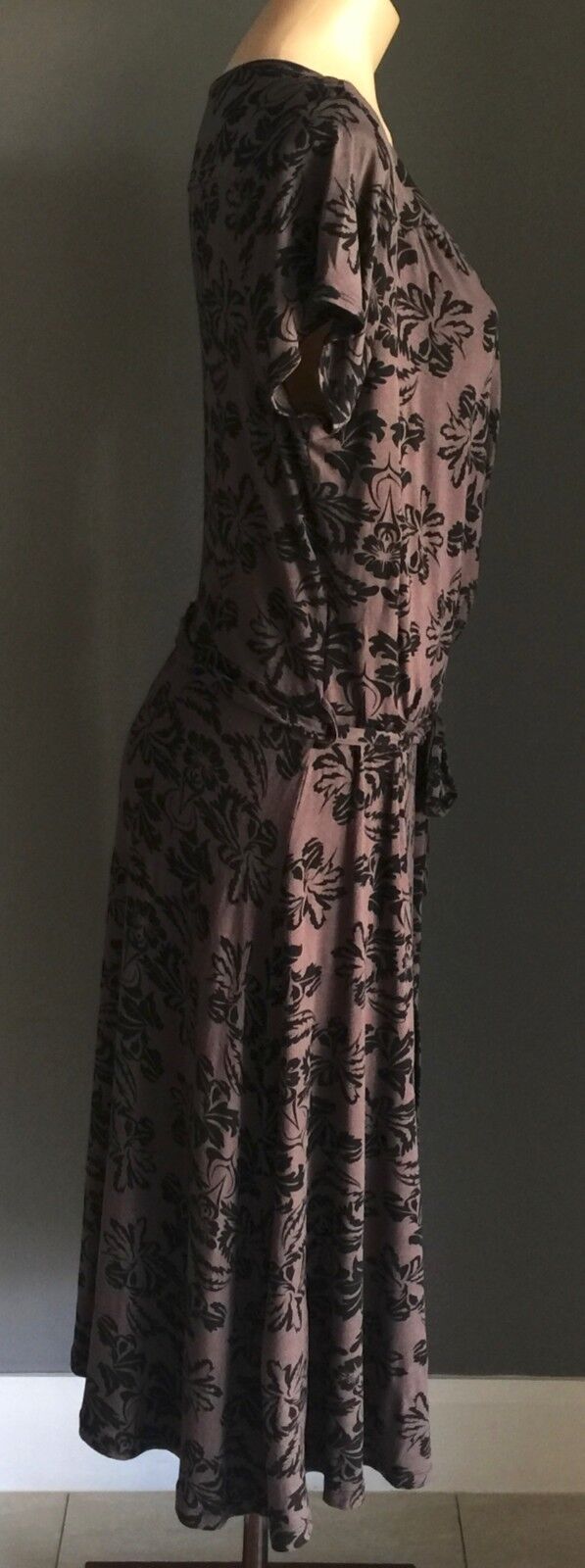 SARA Dress Faux Wrap Brown & Black Cap Sleeve Waist Tie Plus Size 1X 14 16 NEW