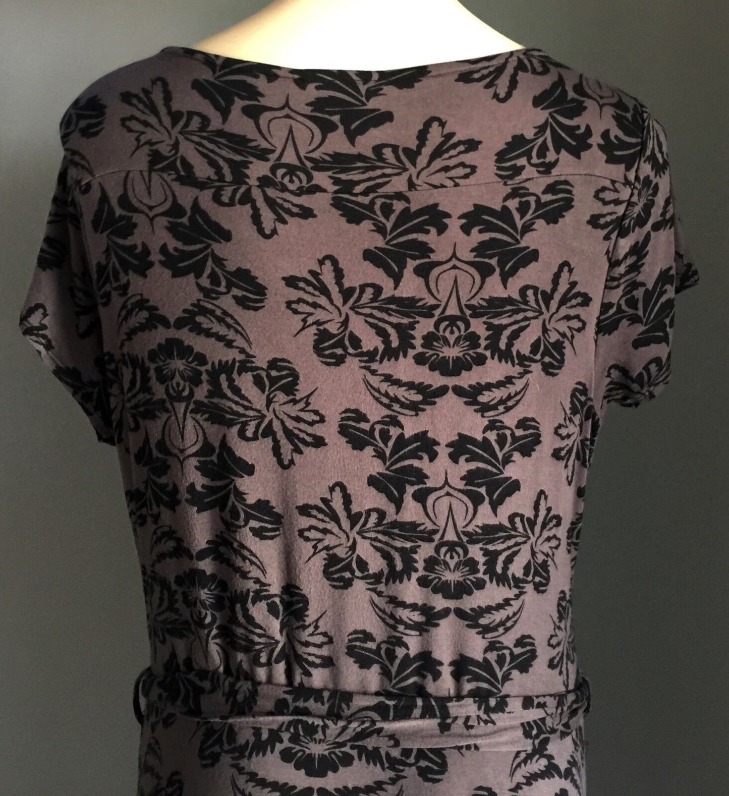 SARA Dress Faux Wrap Brown & Black Cap Sleeve Waist Tie Plus Size 1X 14 16 NEW