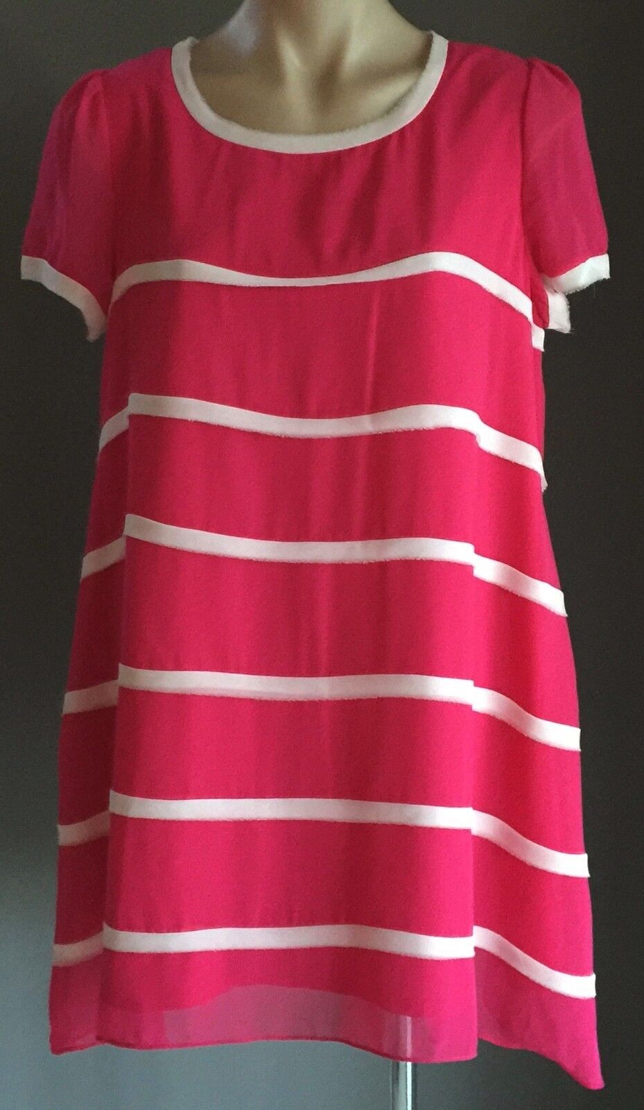 Beautiful Hot Pink & White Panel Short Sleeve A-line Dress Ladies Size 16