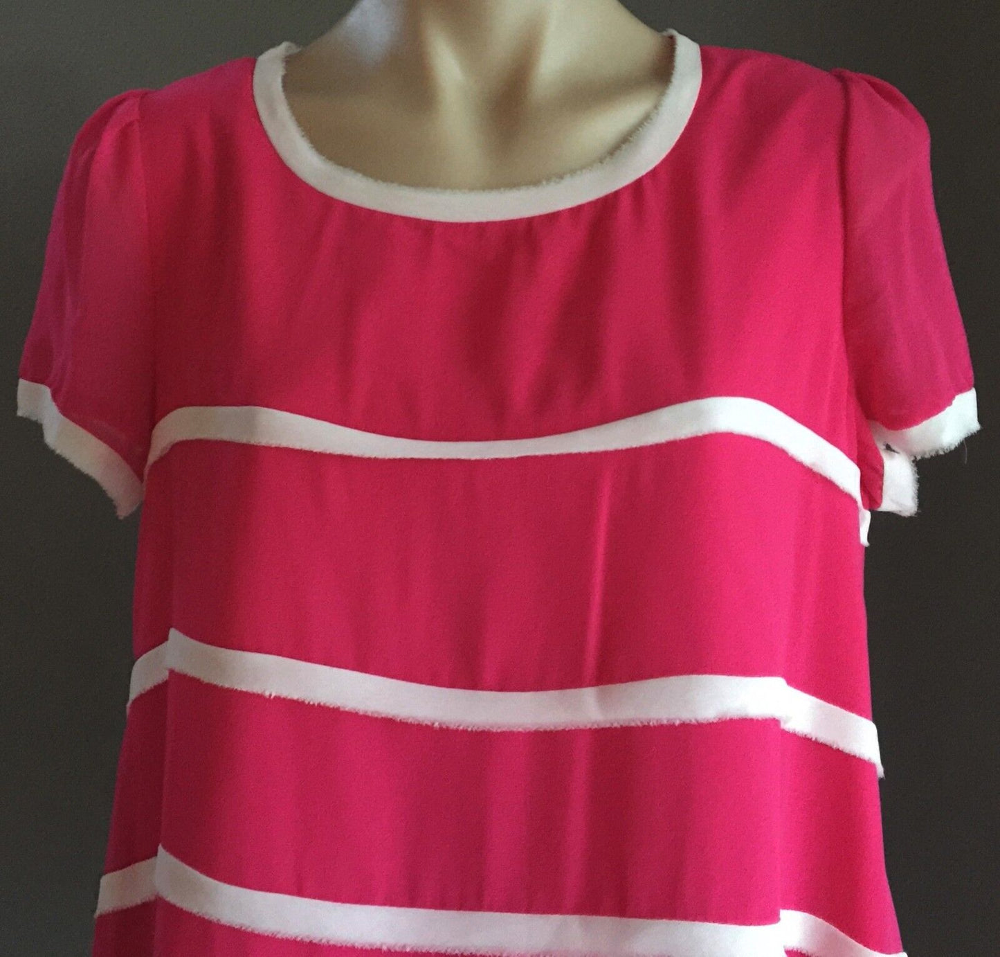 Beautiful Hot Pink & White Panel Short Sleeve A-line Dress Ladies Size 16