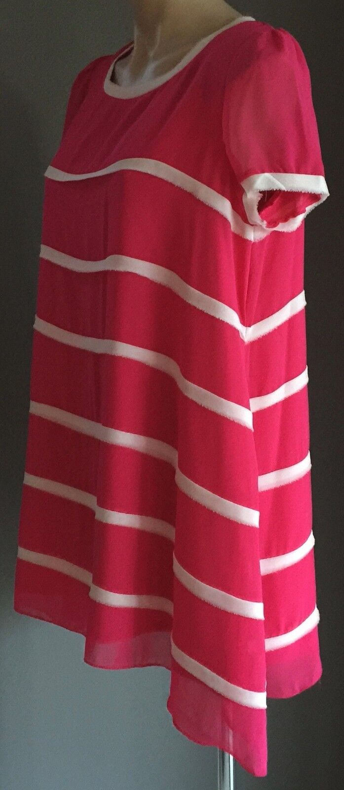 Beautiful Hot Pink & White Panel Short Sleeve A-line Dress Ladies Size 16