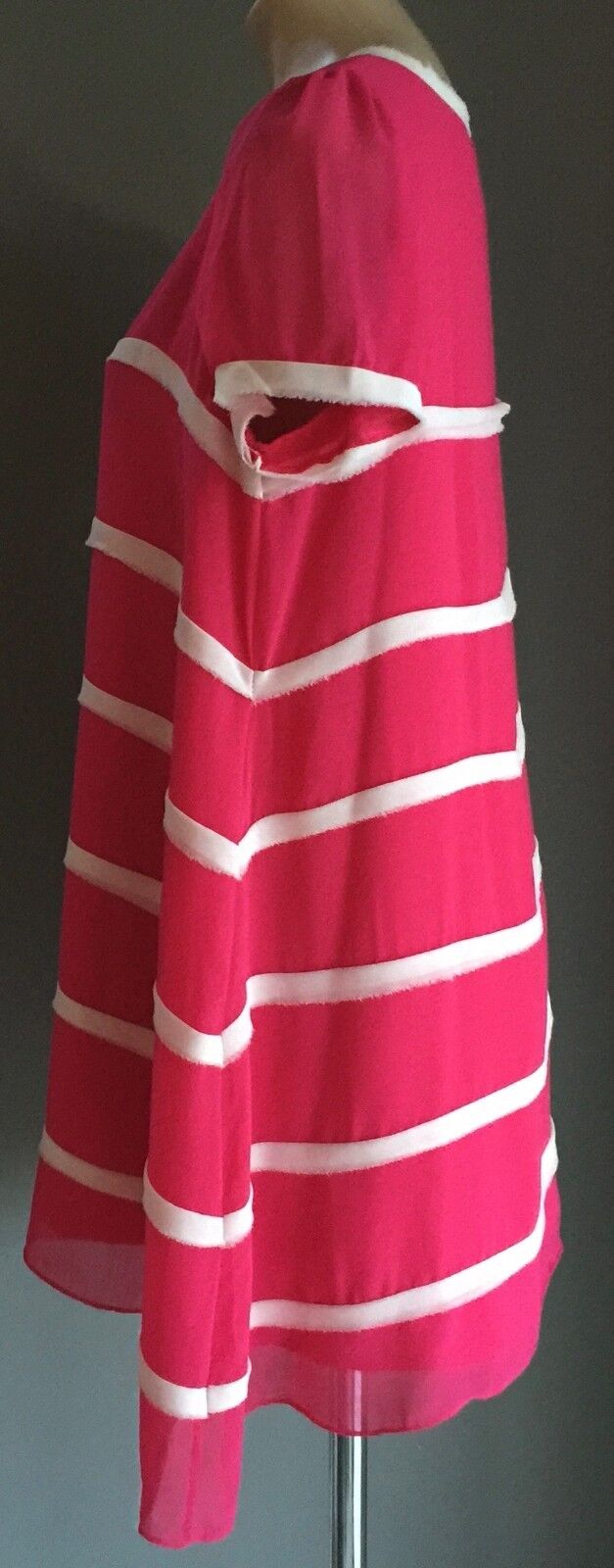 Beautiful Hot Pink & White Panel Short Sleeve A-line Dress Ladies Size 16
