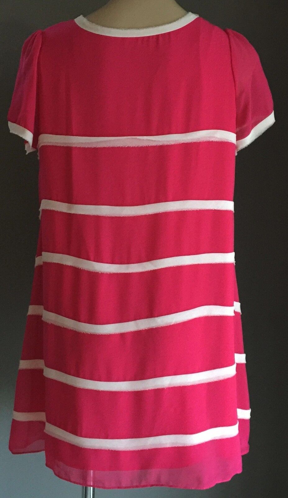 Beautiful Hot Pink & White Panel Short Sleeve A-line Dress Ladies Size 16