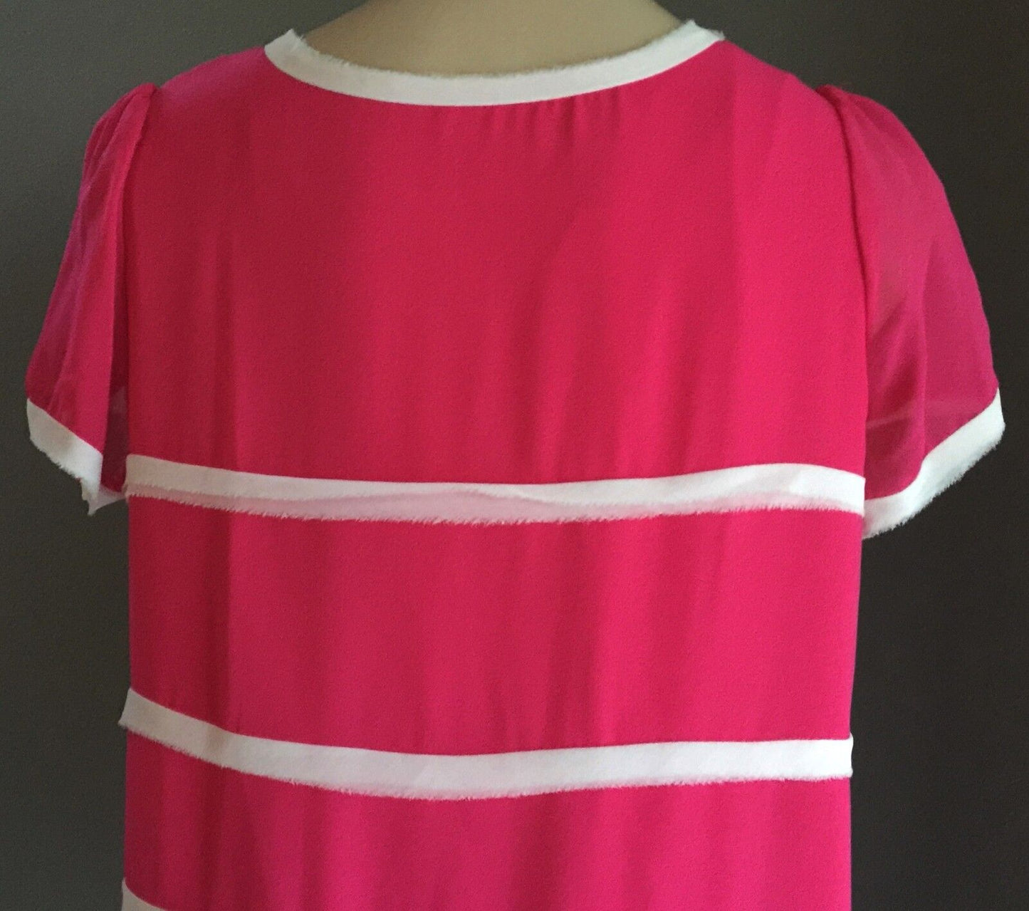 Beautiful Hot Pink & White Panel Short Sleeve A-line Dress Ladies Size 16