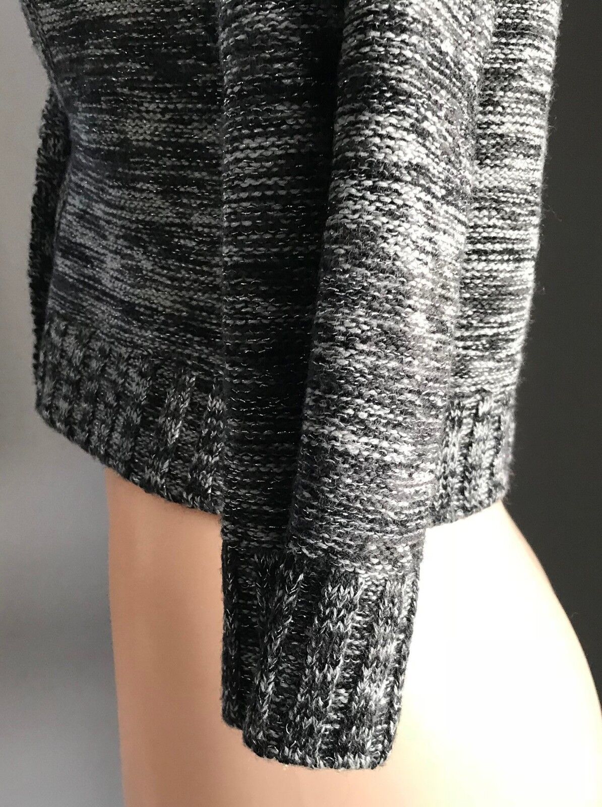 Crop Buttoned Cardigan Black Grey Silver Lurex 3/4 Sleeve Knit Ladies Size M 12