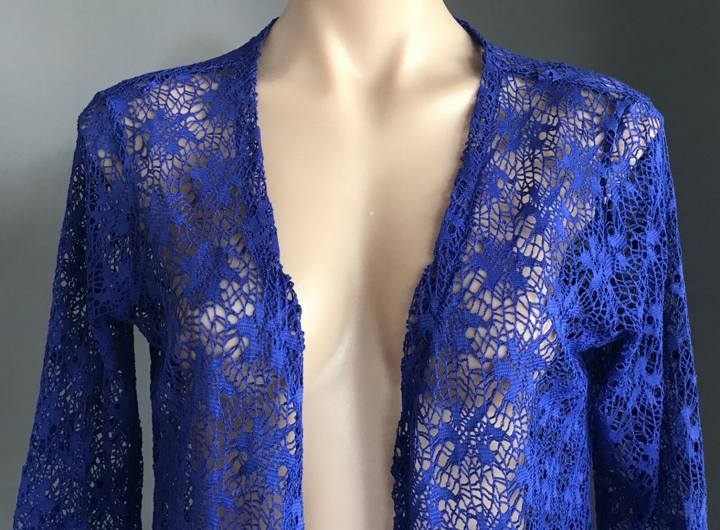 BLACK PEPPER Drape Cardigan Cobalt Blue Net Lace 3/4 Sleeve Ladies Size 12 NEW