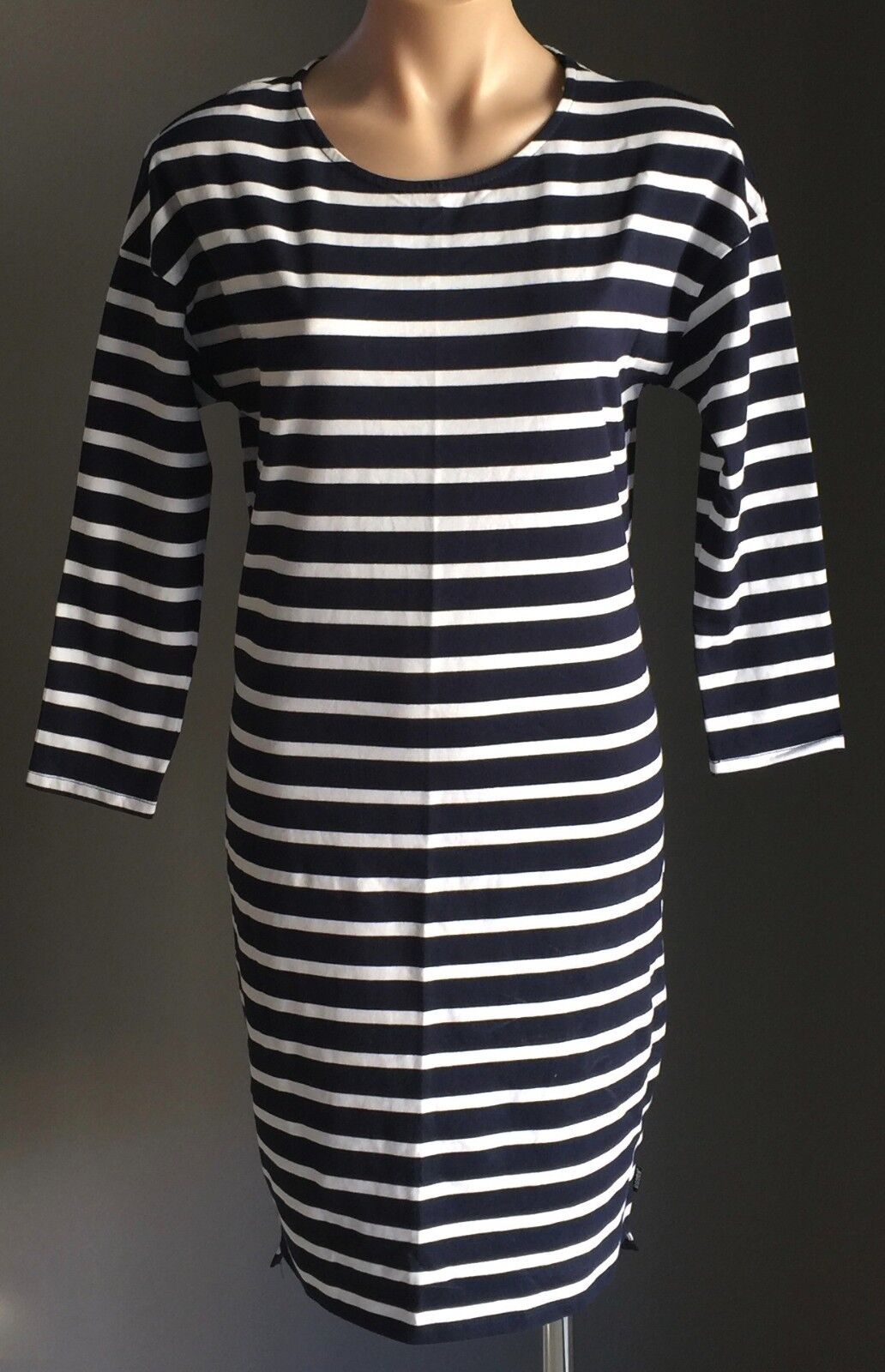 BONDS Blue & White Stripe 3/4 Sleeve Stretch Midi Dress Ladies Size M 10 12 NEW