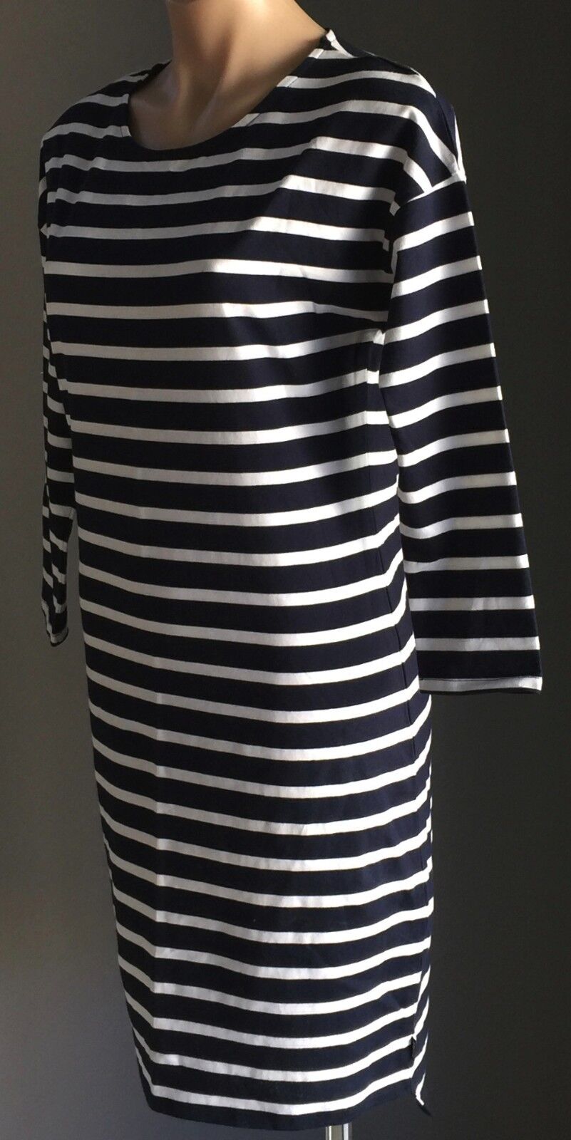 BONDS Blue & White Stripe 3/4 Sleeve Stretch Midi Dress Ladies Size M 10 12 NEW