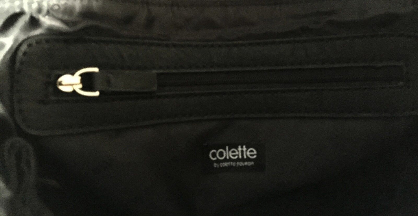 COLETTE Shoulder Bag Black Pleather Envelope Clutch Bag w Strap NEW