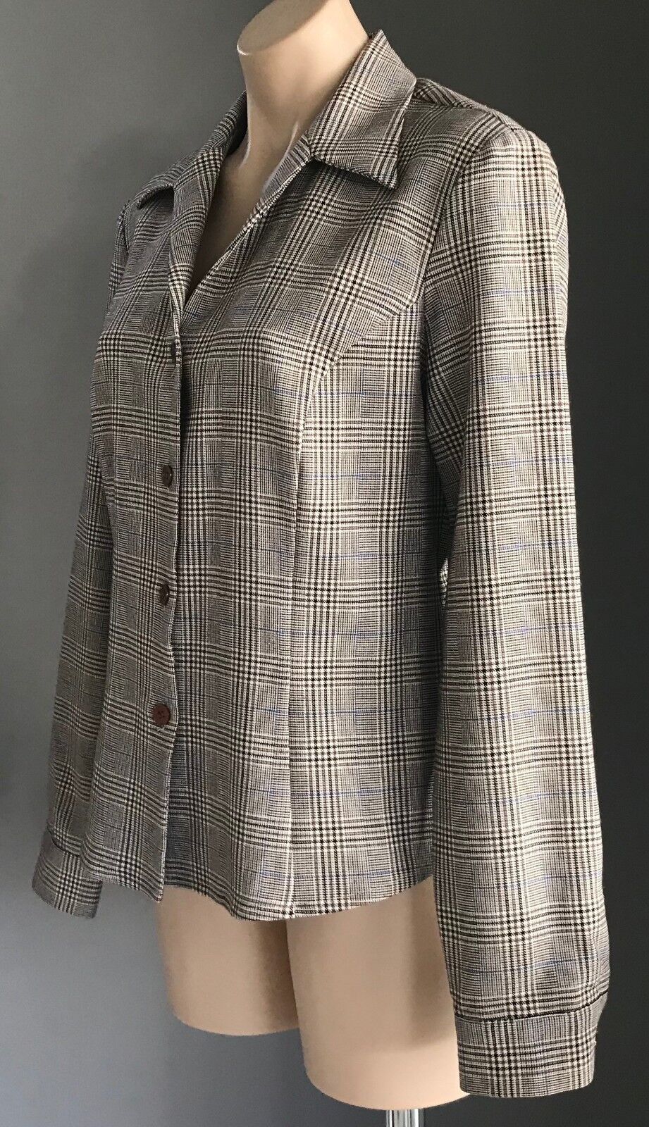 GUESS JEANS USA Jacket Brown Plaid Long Sleeve Shirt Ladies Size L 14 Vintage