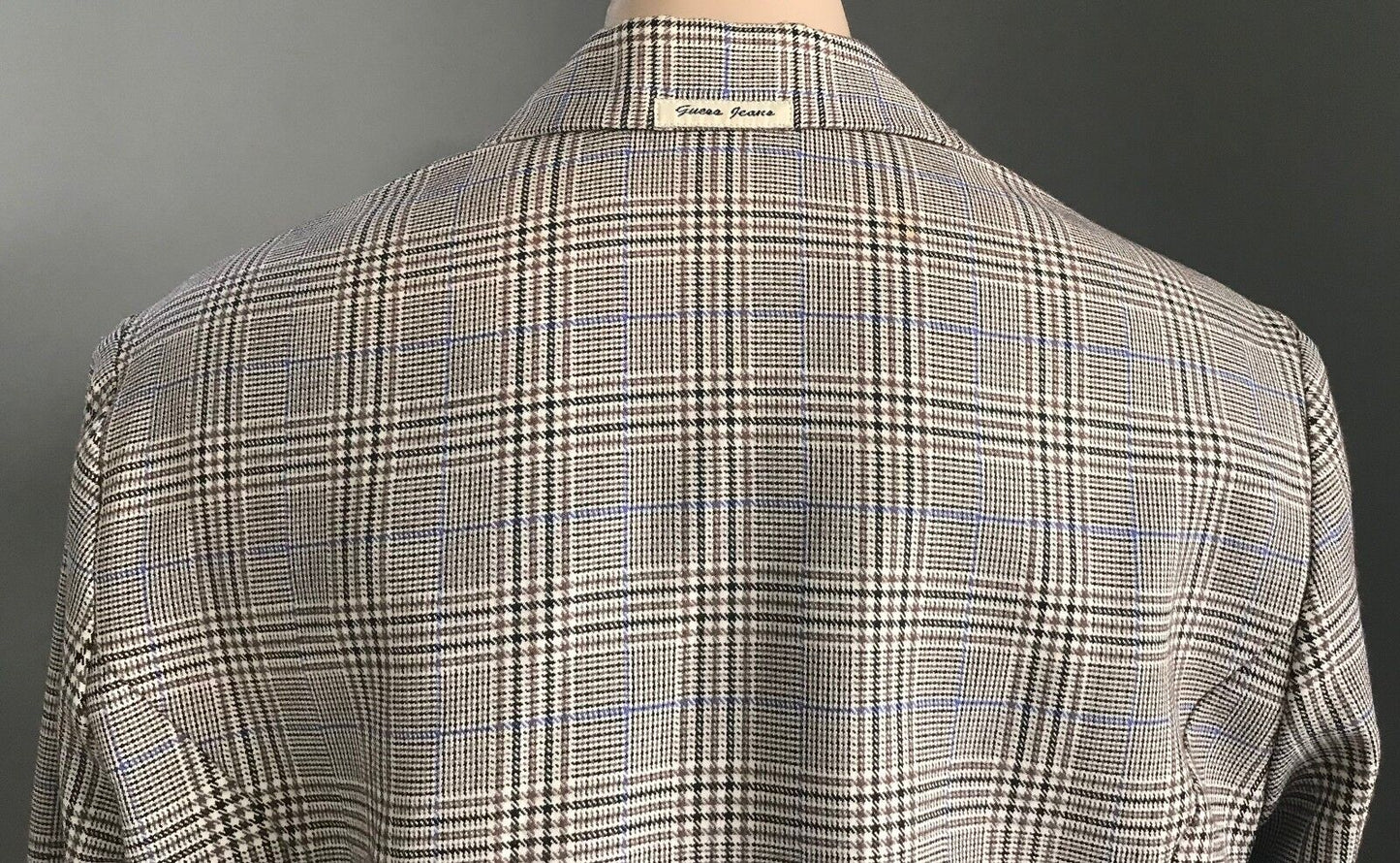GUESS JEANS USA Jacket Brown Plaid Long Sleeve Shirt Ladies Size L 14 Vintage