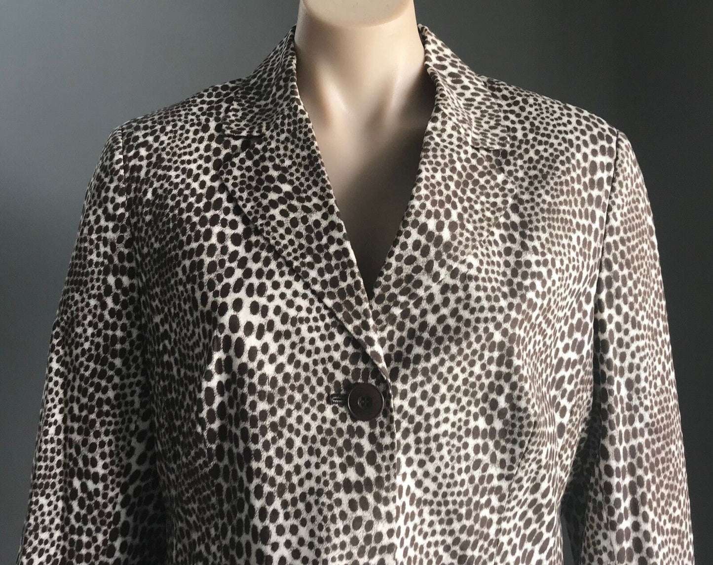 Retro OLSEN Jacket Brown & Cream Animal Print Blazer Cinched Back LadiesSize 14