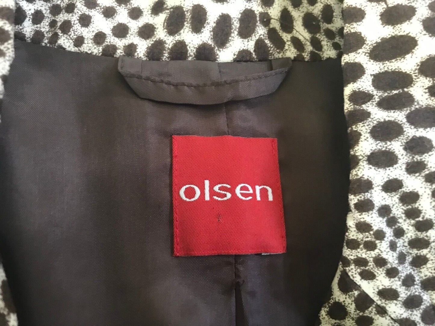 Retro OLSEN Jacket Brown & Cream Animal Print Blazer Cinched Back LadiesSize 14