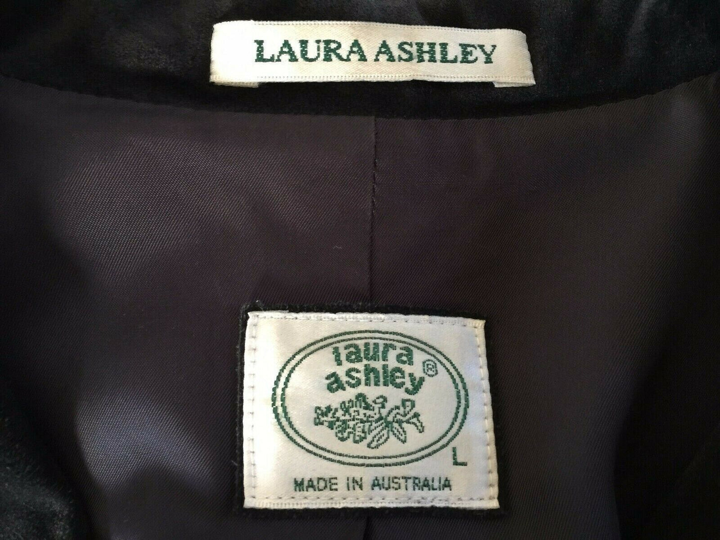 LAURA ASHLEY Jacket Suede Leather Black Coat Size L 14 Retro Vintage
