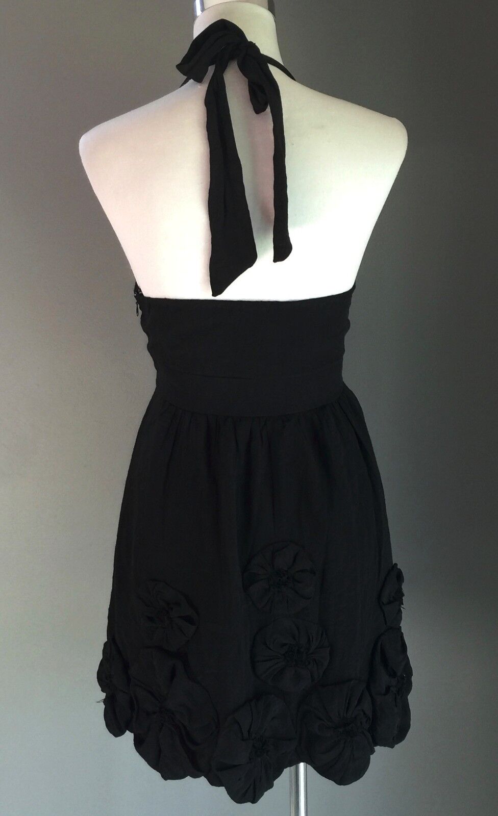LBD HARVEY WHO? Halter Neck Dress Size 10 Black LBD Floral Hem Sexy NEW