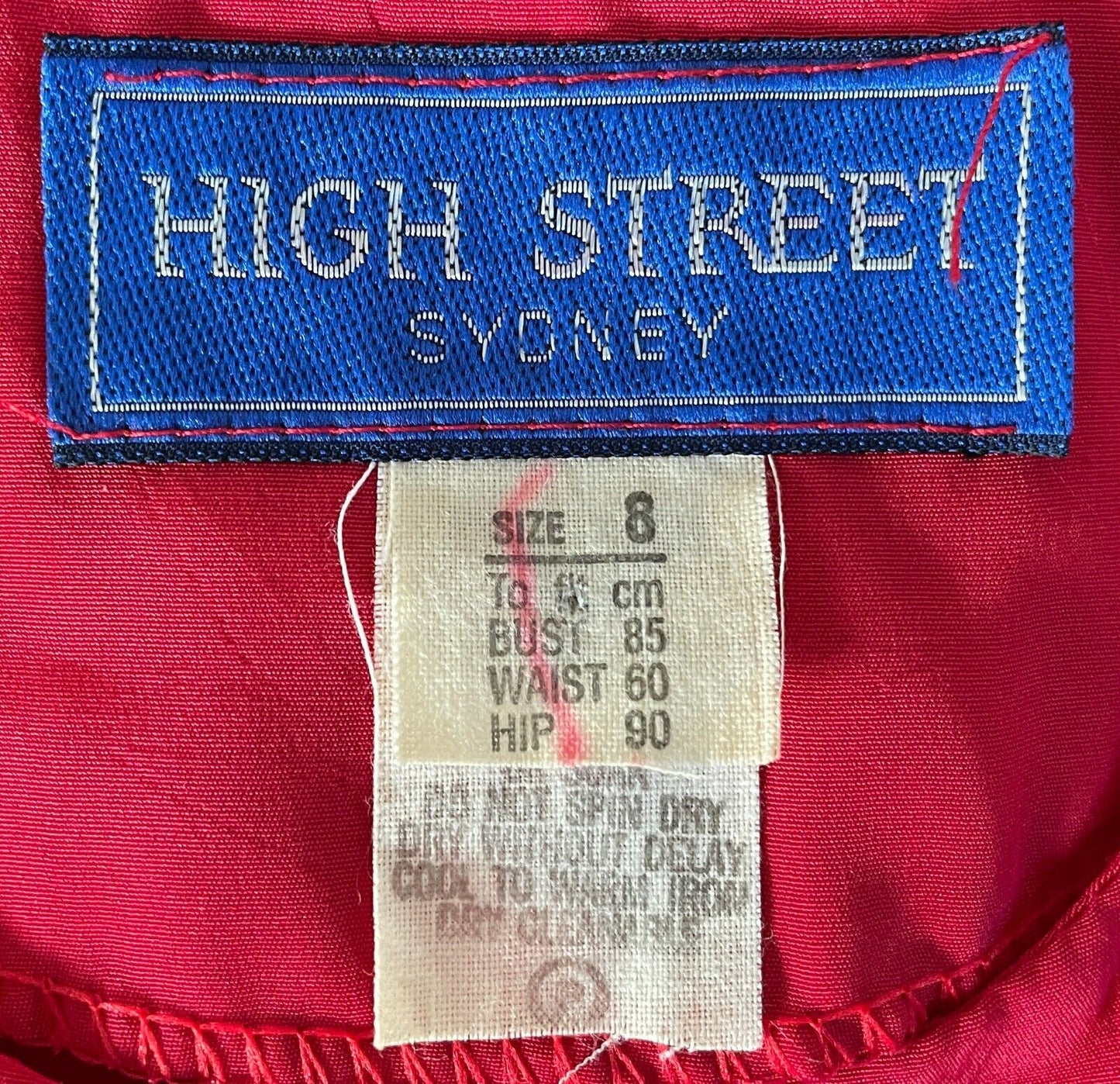 HIGH STREET SYDNEY Red Dress Long Sleeve Size 8 Ruched Button Front Midi 1980s
