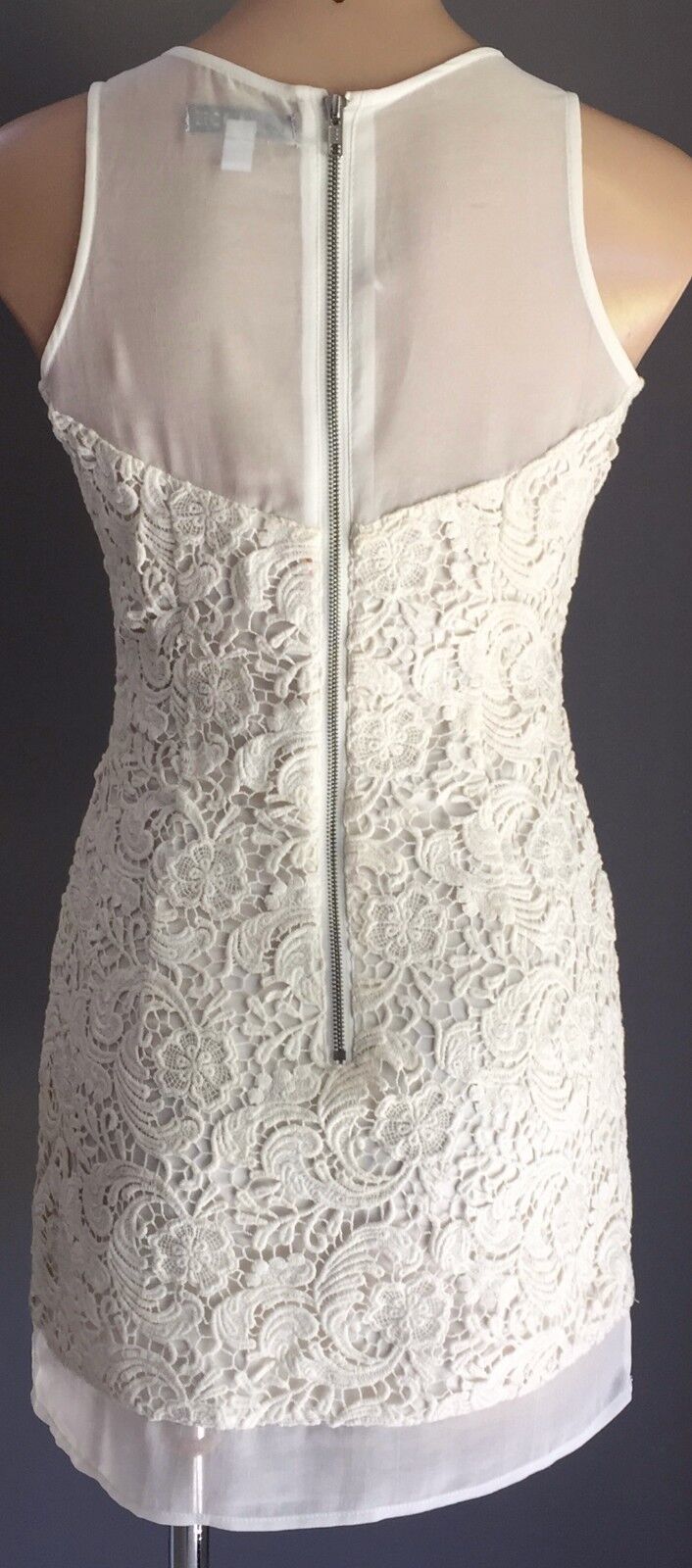 LULU & ROSE Mini Dress White Lace & Sheer Chiffon Trim Ladies Size S 10 Retro