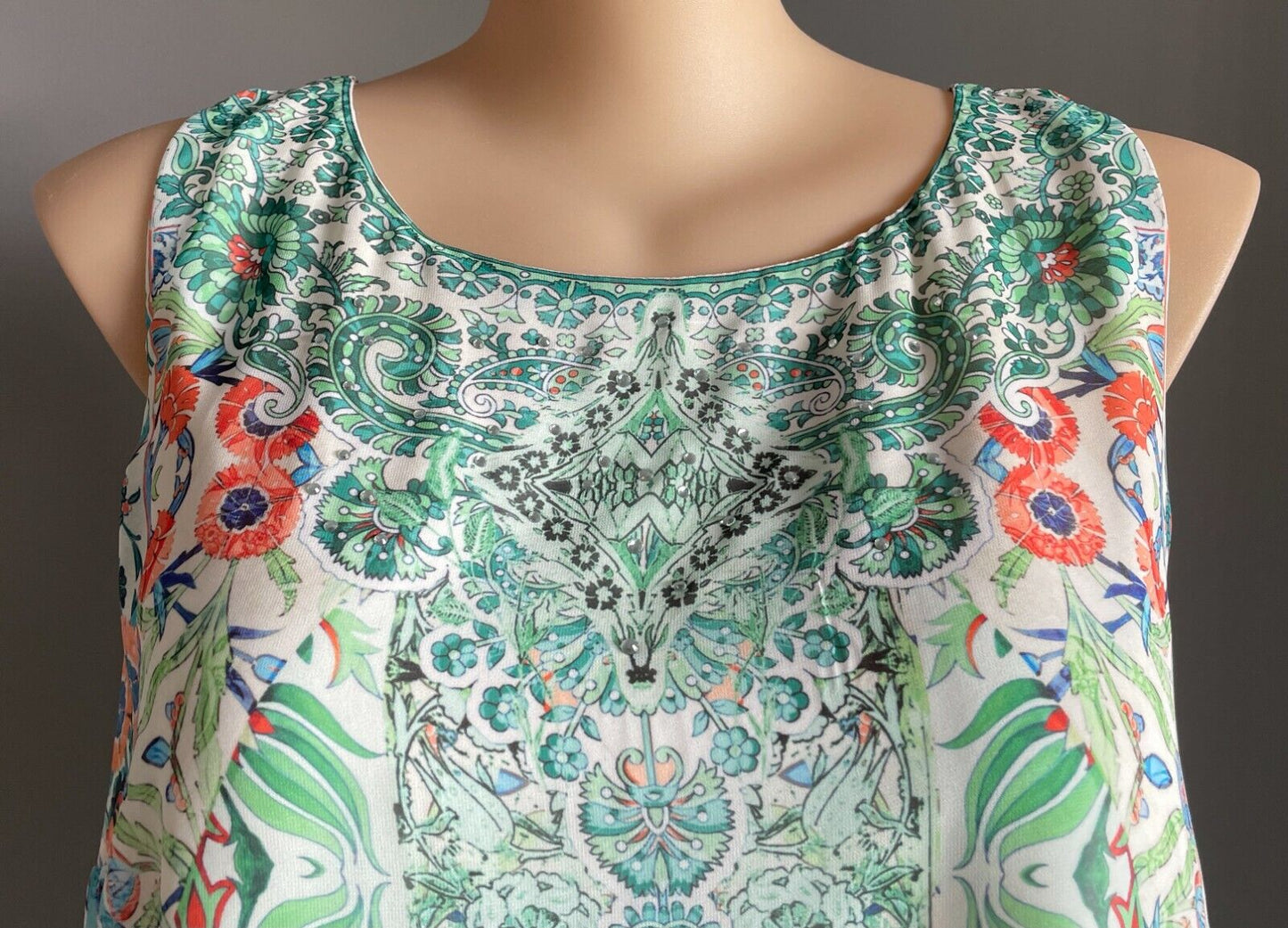 CITY CHIC Bucharest Hi Low Blouse Green & Pastel Colours Embellished Plus Size M