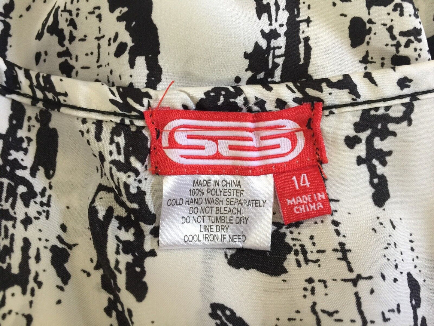 SES Trapeze Dress Top Black & White Abstract Print Sleeveless Ladies Size 14