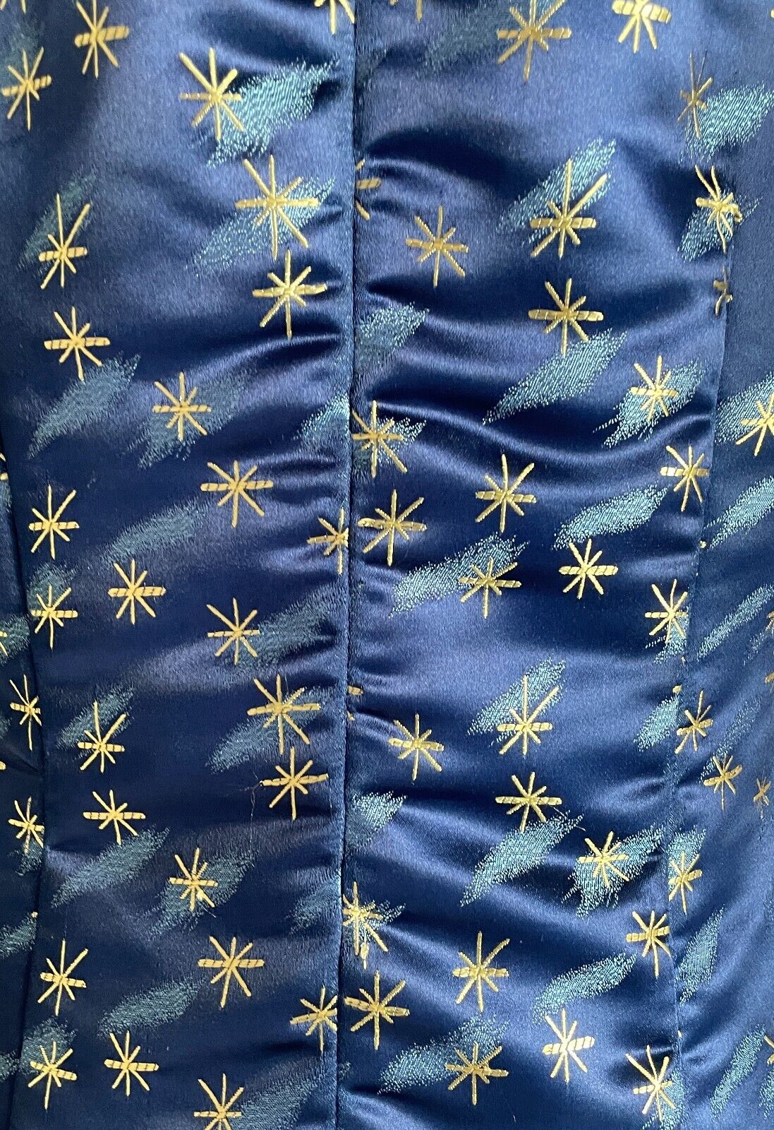 Vintage Cheongsam Blue & Gold Print Tunic Top Chinese Mandarin Sleeveless Sze 14