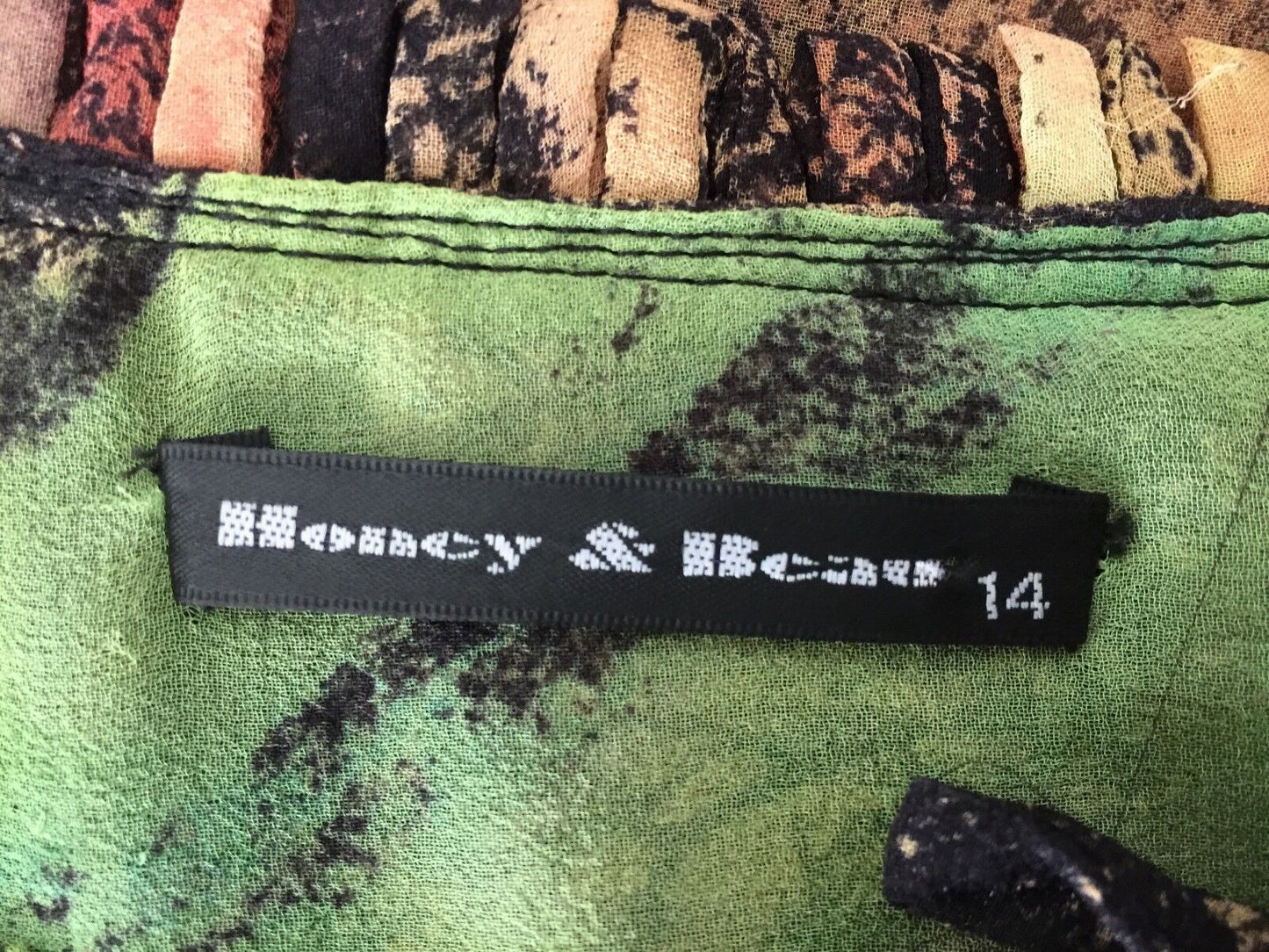 HONEY & BEAU Top MultiColoured Tree Forest Print Sheer Silk Blouse Ladies Sz 14