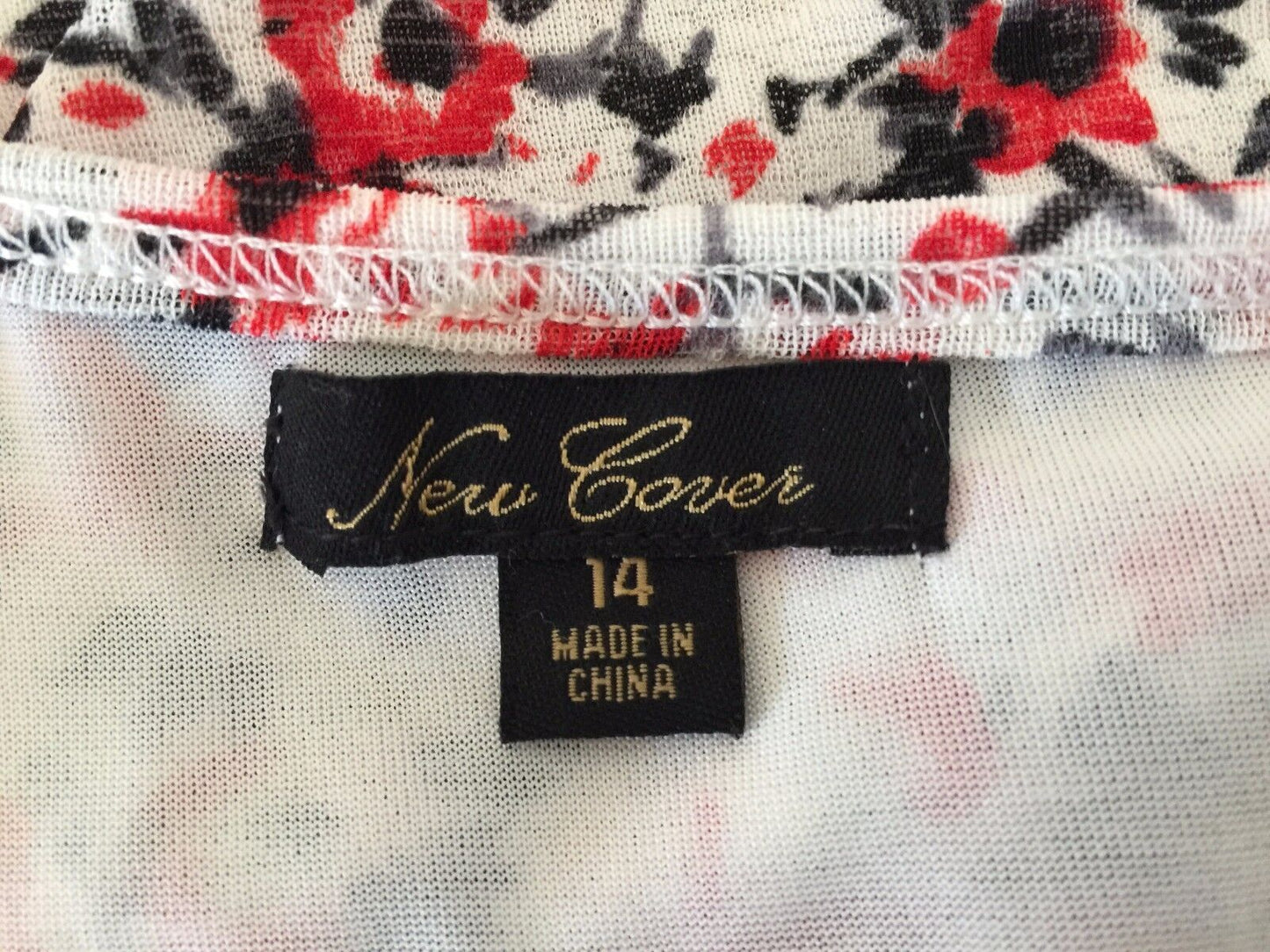 COVER Top Grey Red White Floral Print Wrap 3/4 Sleeve Blouse Size 14 Lovely NEW