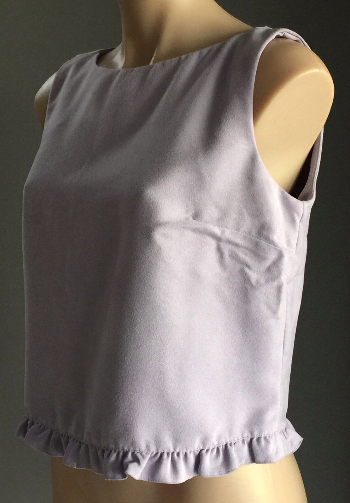 TABLE EIGHT Box Style Top Mauve Suede Look Sleeveless Frill Hem Ladies Size 12