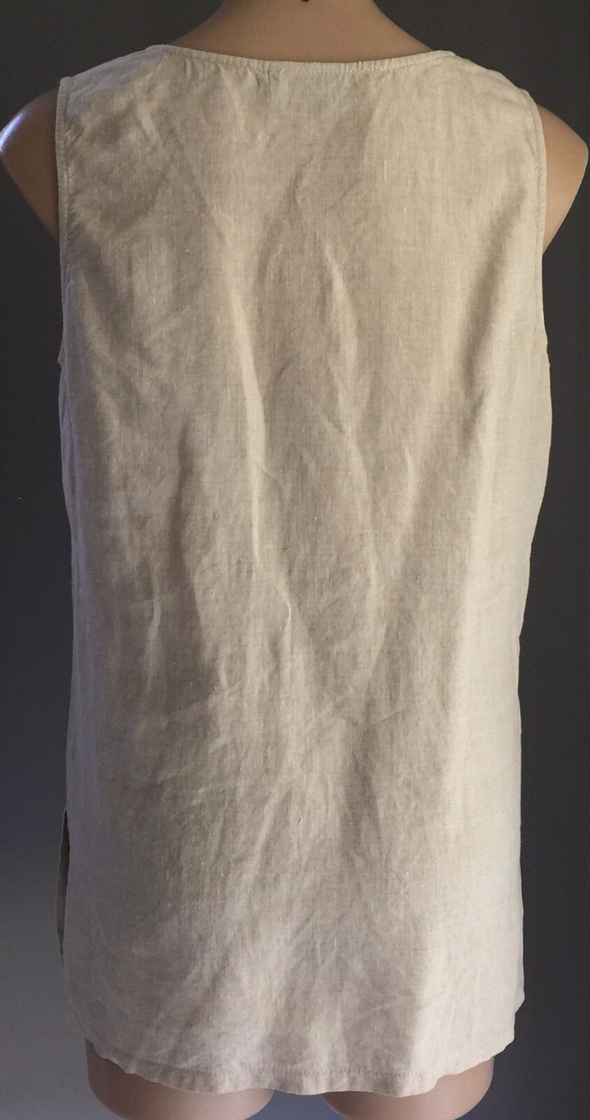 FWH Beige Linen Sleeveless Top Round Neck Summer Spring Ladies Blouse Size 12