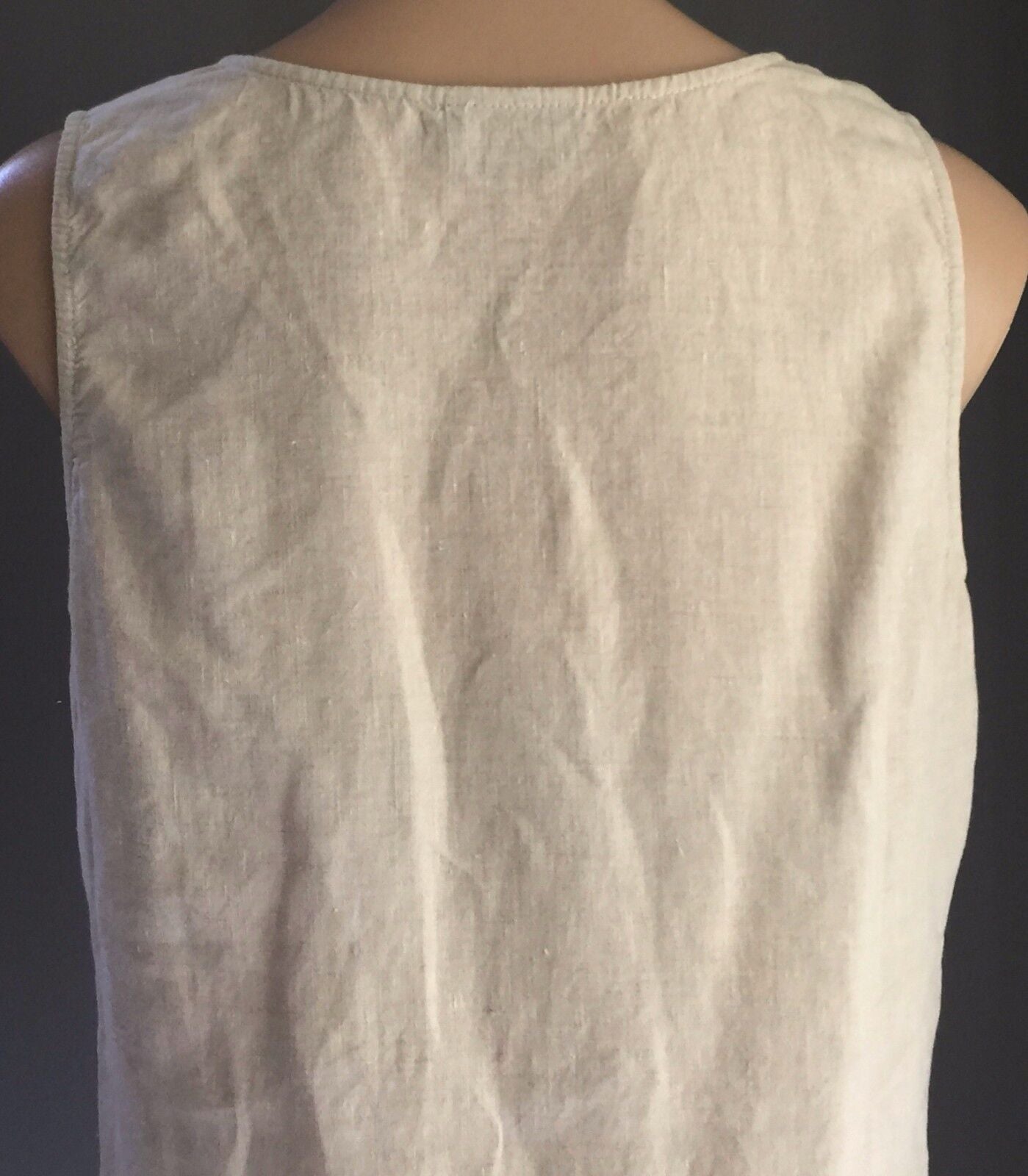 FWH Beige Linen Sleeveless Top Round Neck Summer Spring Ladies Blouse Size 12
