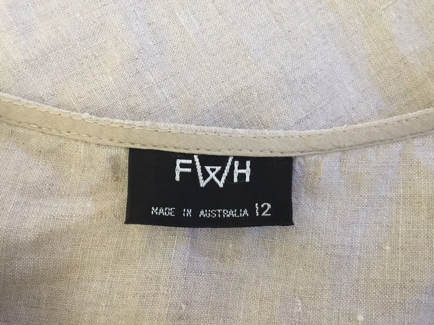 FWH Beige Linen Sleeveless Top Round Neck Summer Spring Ladies Blouse Size 12