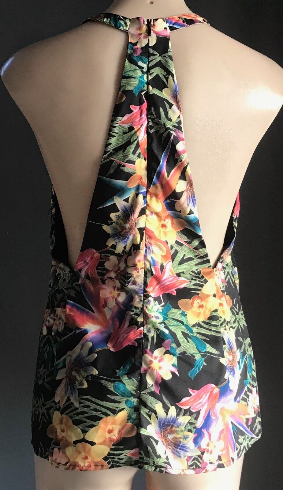 WHITE CLOSET Top Blouse T-Bar Back Top Black Floral Print Ladies Size 12 NEW