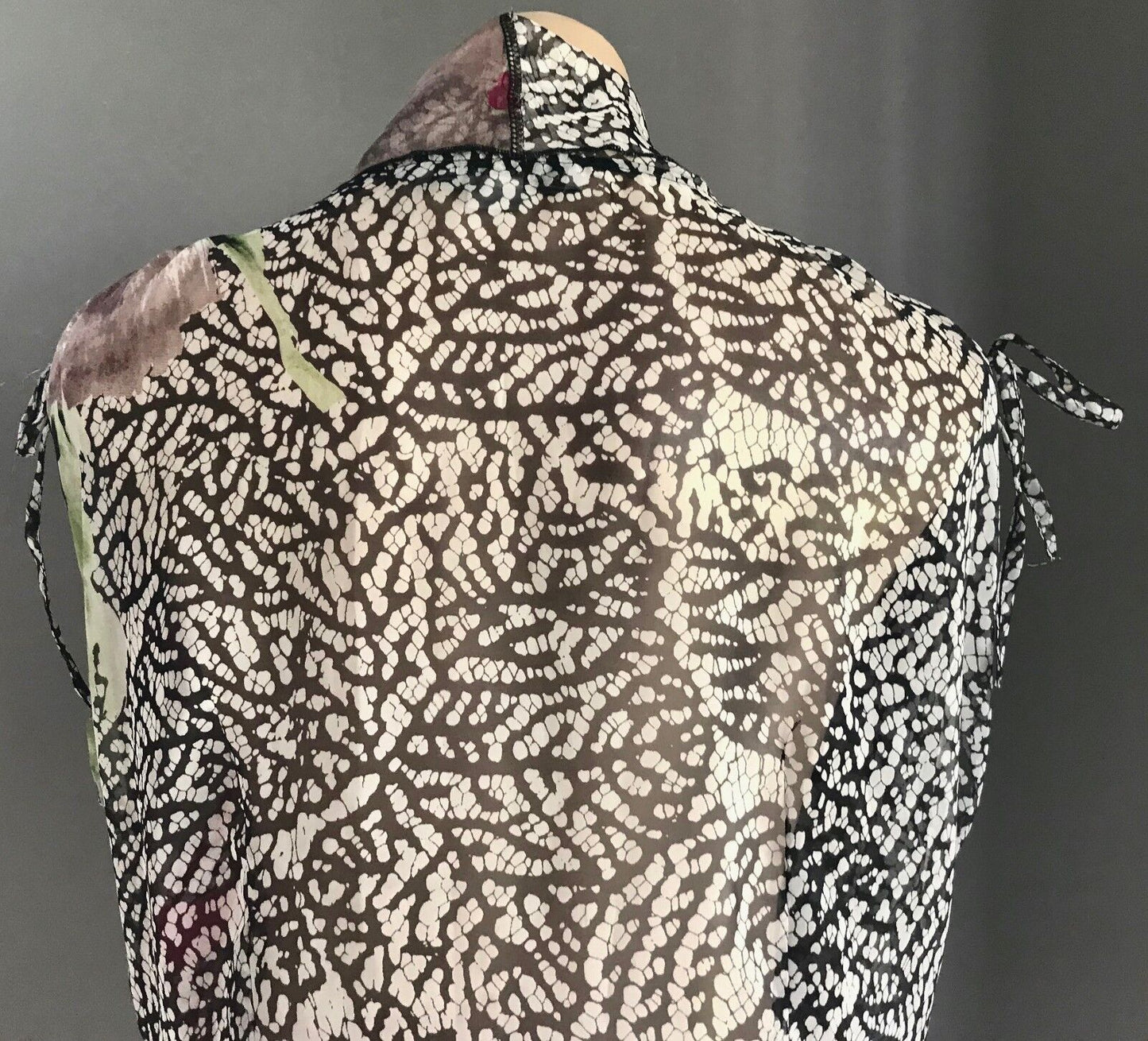 HOLMES & FALLON Top Sheer Tunic Colourful Print Blouse Pull Up Tie Size M 12 NEW