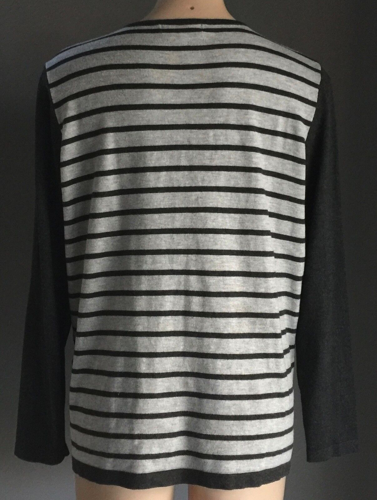 EQUUS Cardigan Red & Grey Stripe Thin Knit Stylish Stand Out Ladies Size L 14 16