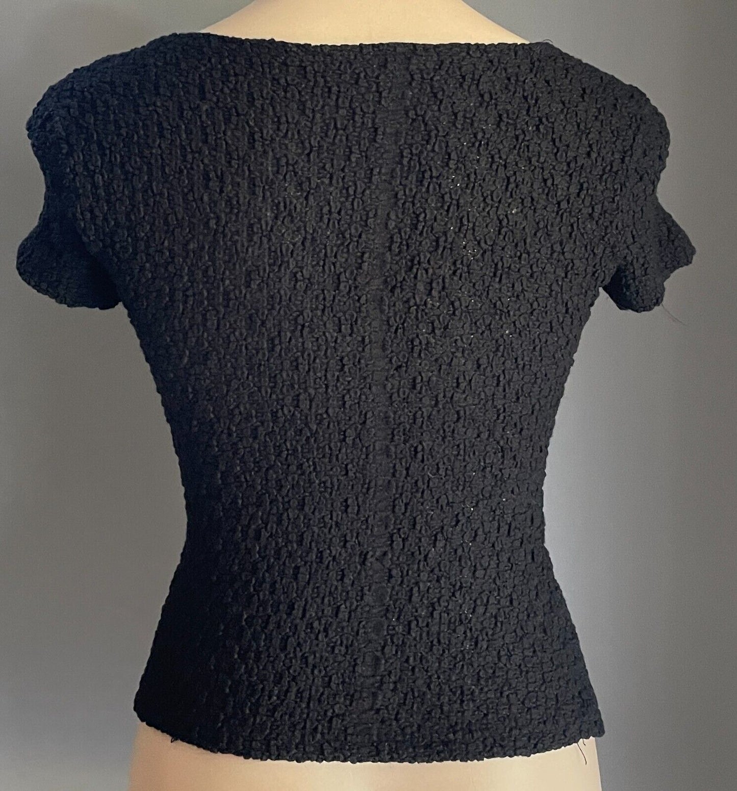 WET SEAL Stretch Top Black "Popcorn" Knit Short Sleeve Blouse Tee Size S 10