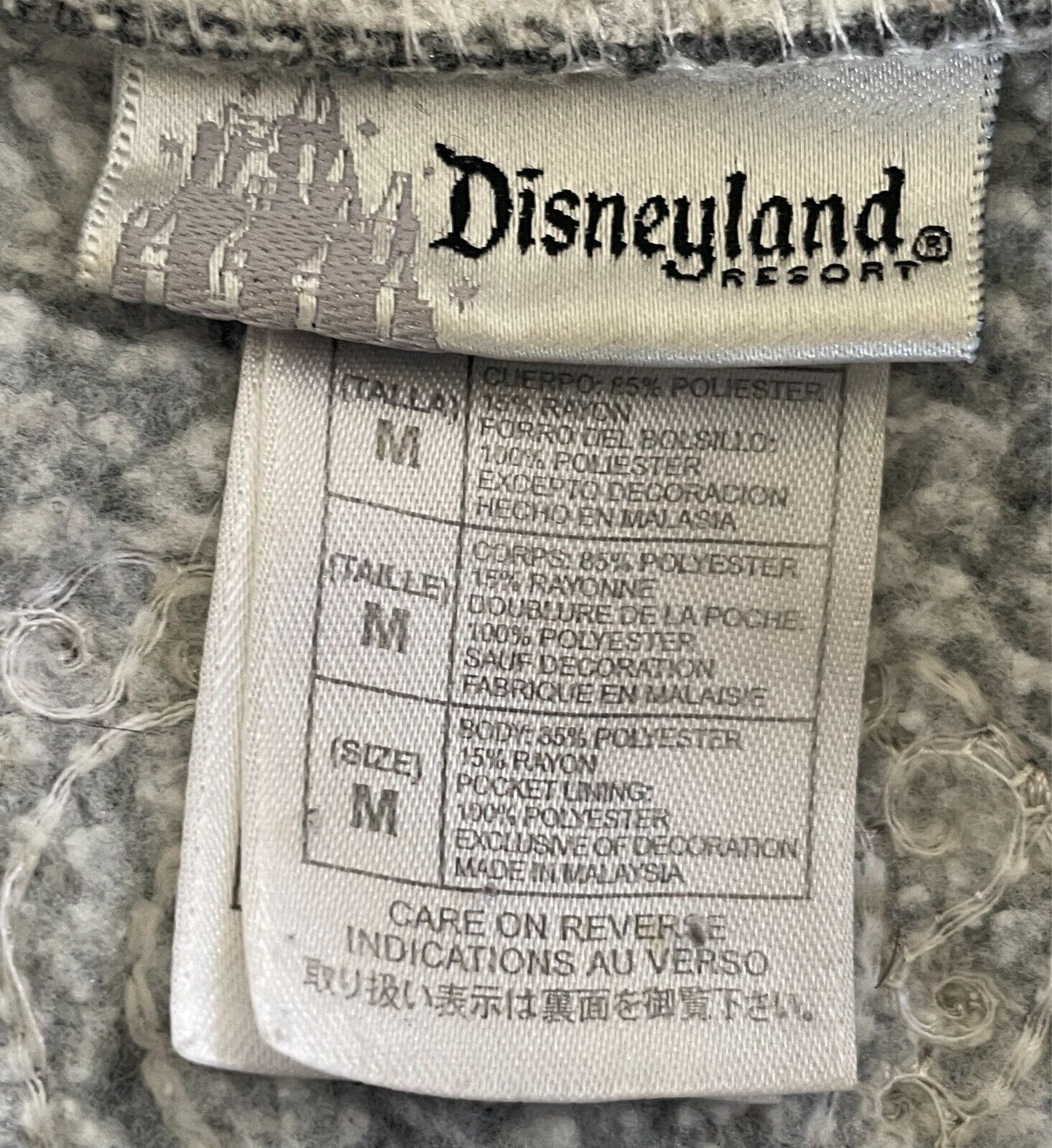 DISNEYLAND Jacket Full Zip Grey Polar Fleece Sherpa Lined Size M 12 Long Sleeve