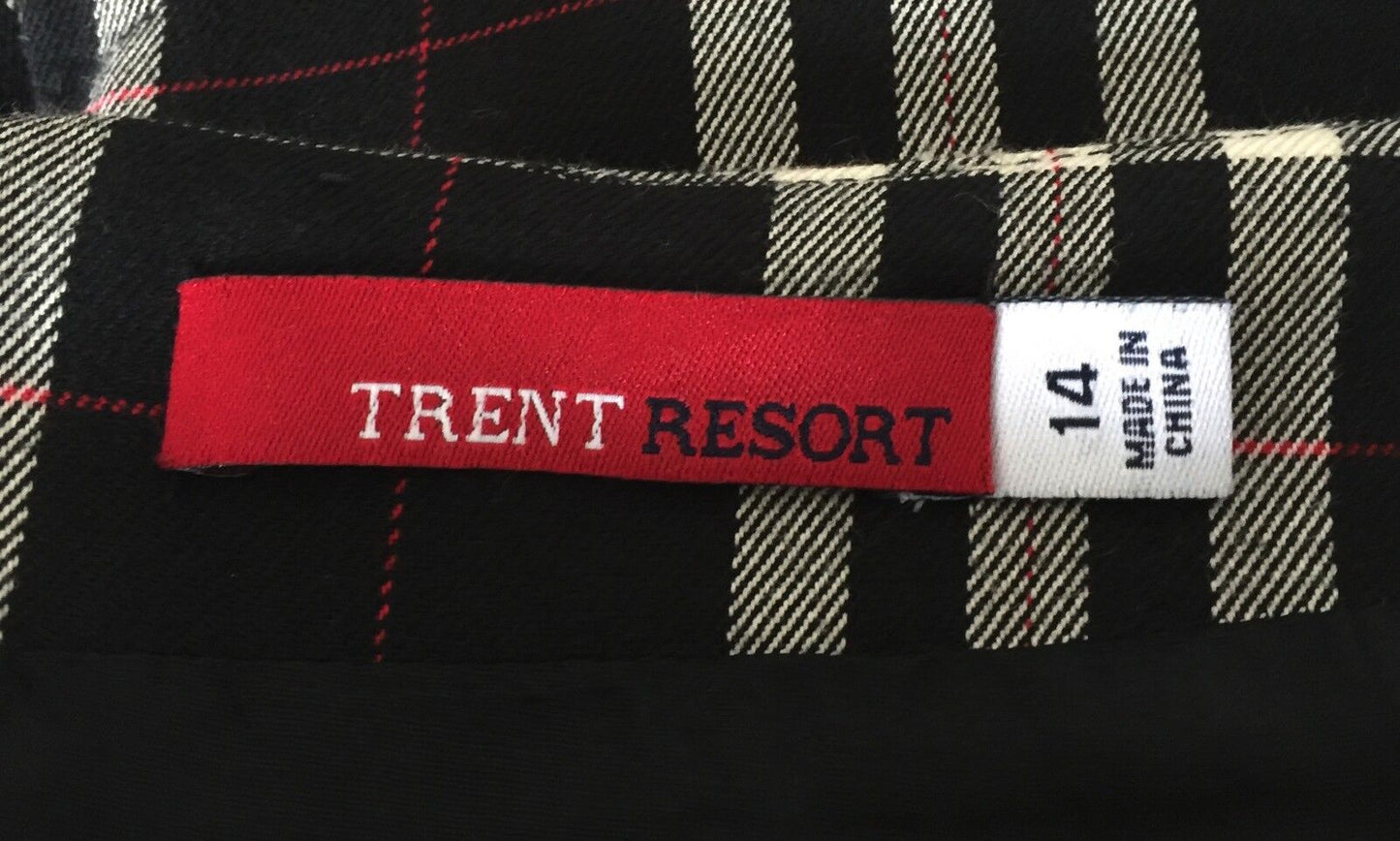 New TRENT RESORT Straight Skirt Black Red White Check Print Plaid Size 14 Retro