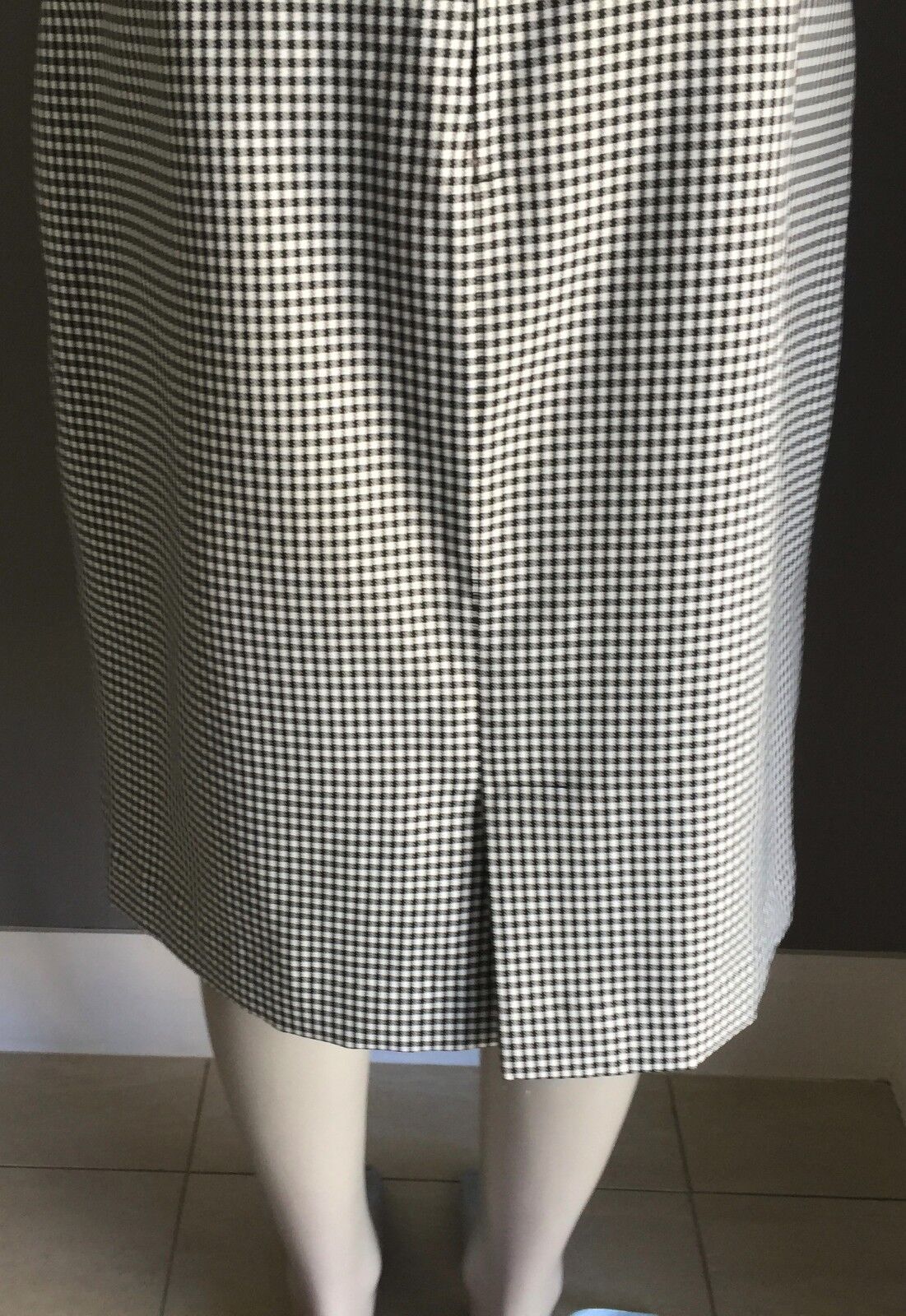 Vintage Straight Skirt Handmade Black & White Small Check Print Size 14