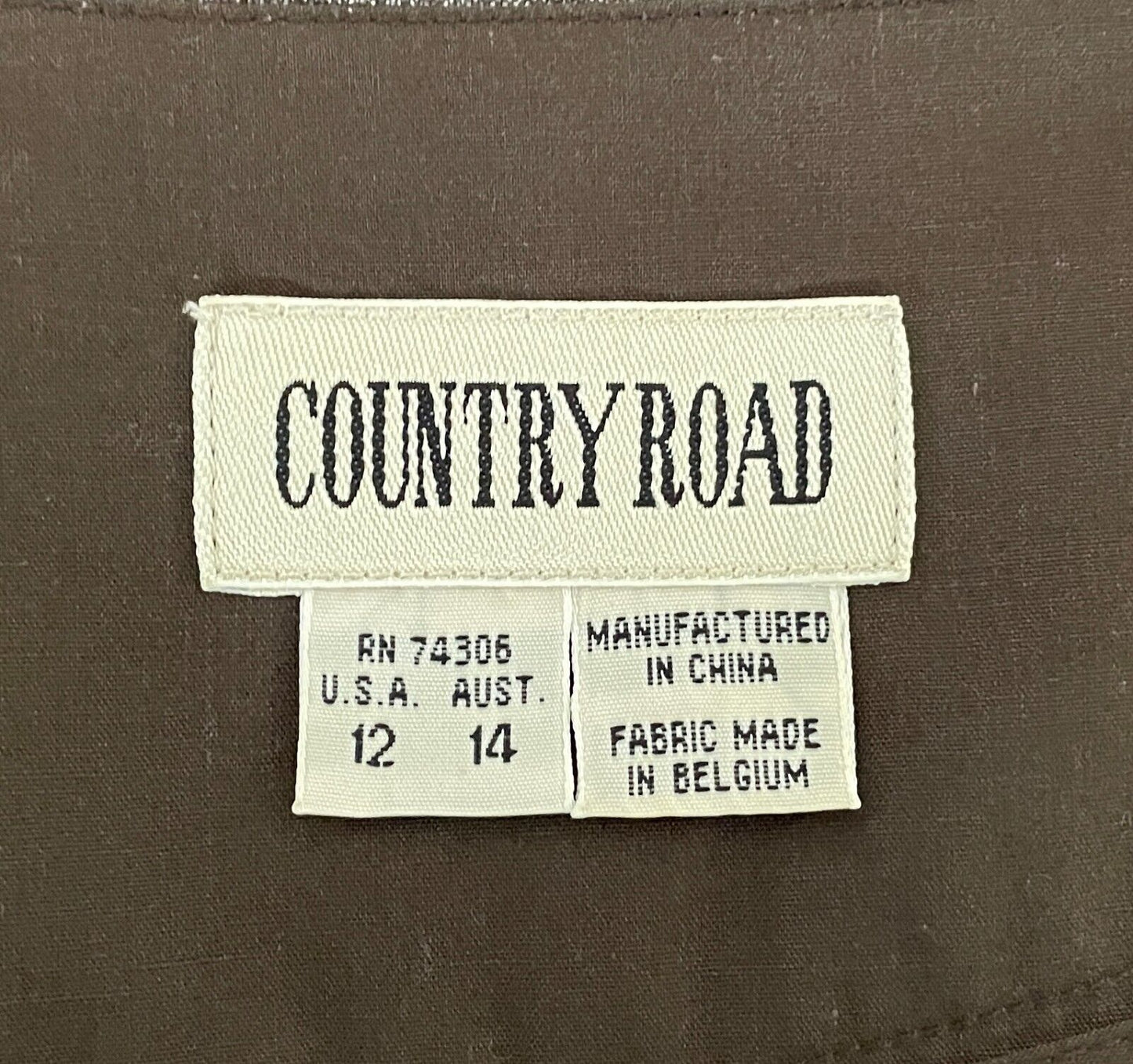 COUNTRY ROAD Skirt Brown A-Line Linen Asymmetric Hem Size 14 Floral Embroidery