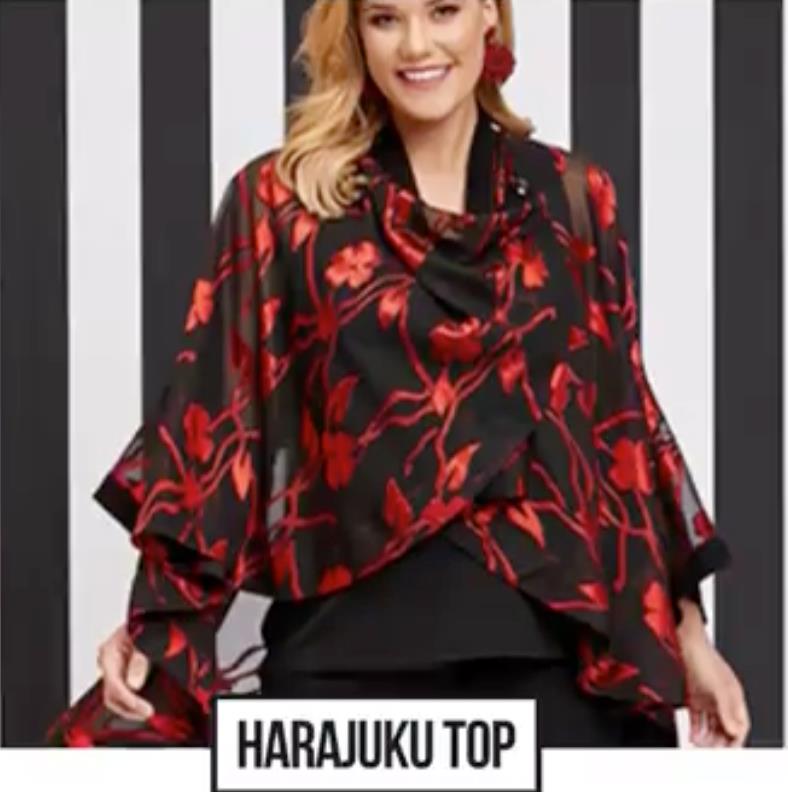 TAKING SHAPE Black & Red "Harajuki" Top Plus Size M/L Wear 4 Ways Semi Sheer NWT