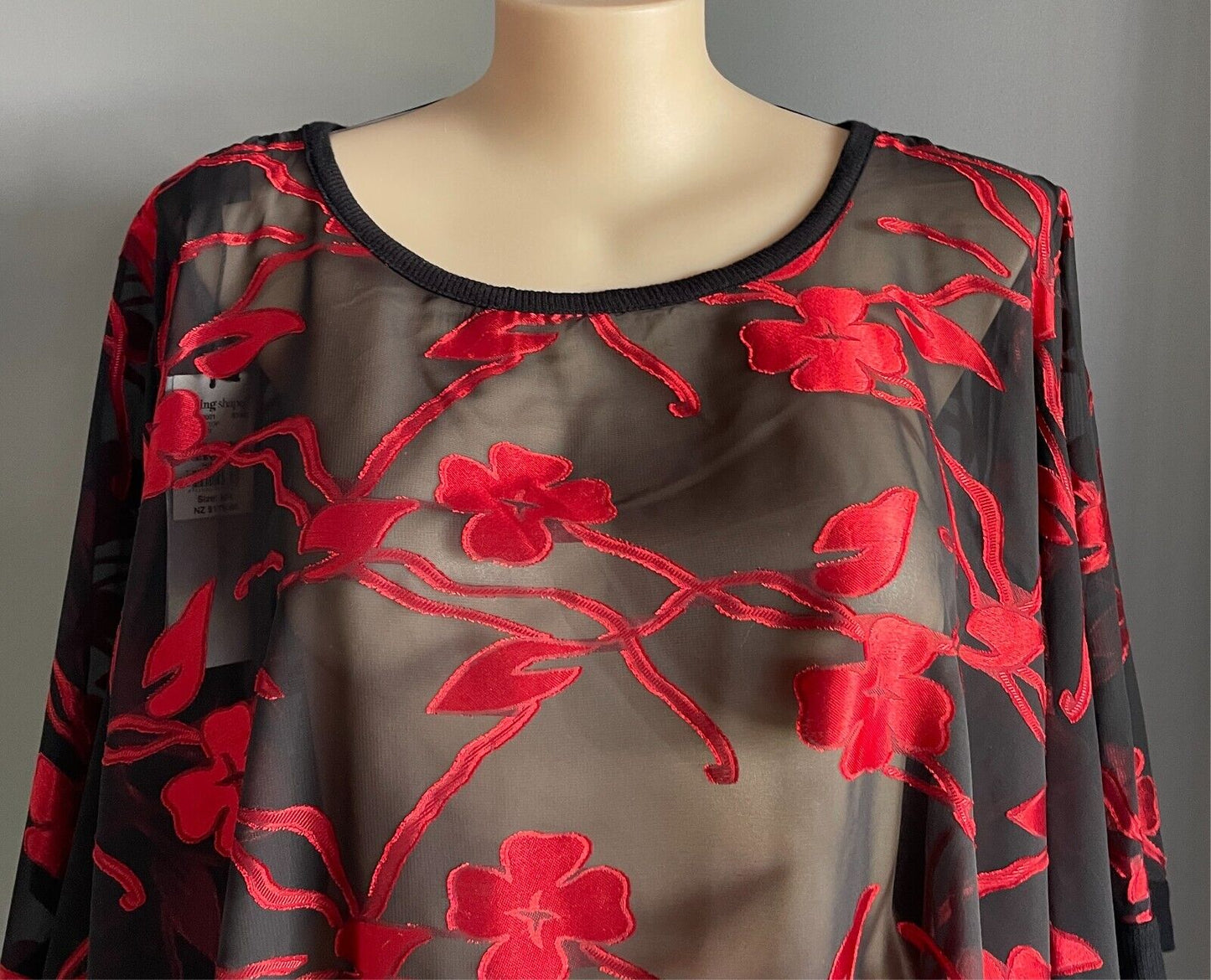 TAKING SHAPE Black & Red "Harajuki" Top Plus Size M/L Wear 4 Ways Semi Sheer NWT
