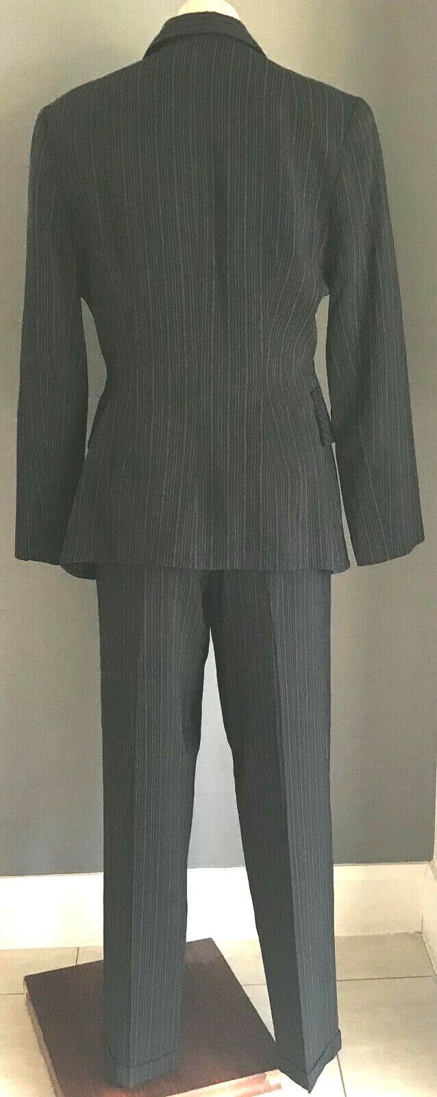 COVERS 4 Piece Suit Black Grey Stripe Jacket Vest Skirt Pants 1990s Size 14 Vtg