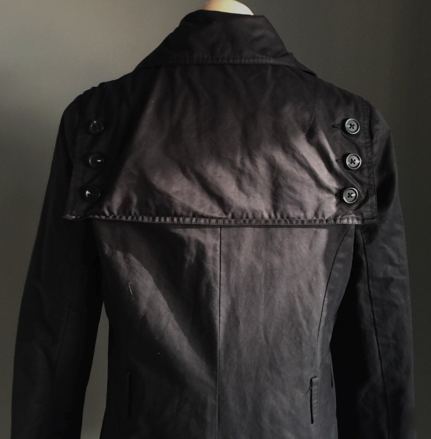 JAG Trench Coat Smart Black Long Jacket Ladies Size 10 - Super Chic!
