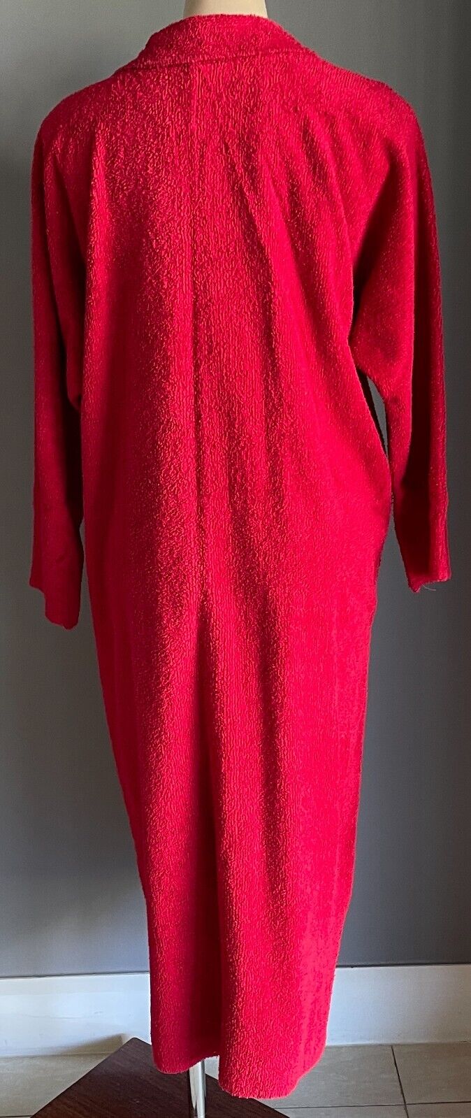 Vtg Terry Towelling Bath Robe Dressing Gown Burgundy Long Sleeve House Coat M 14
