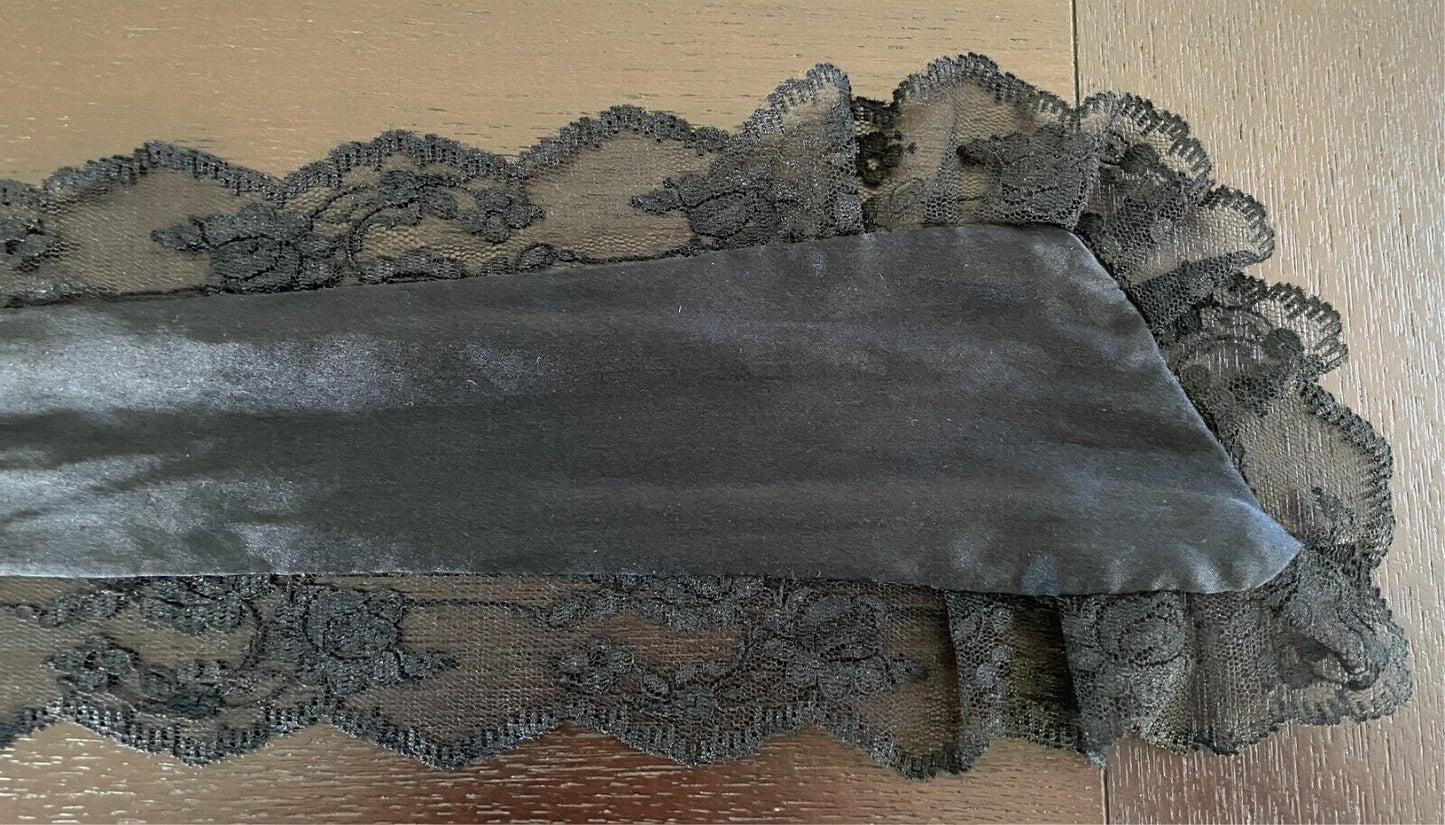 Thin Scarf Black Satin & Scalloped Lace Trim Stunning 14cm Wide x 217cm Long