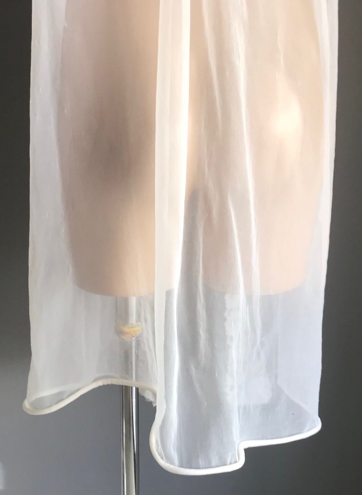 Vintage Bri Nylon Dressing Gown White Net Lace Trim Short Sleeve Sz 16 Goddess