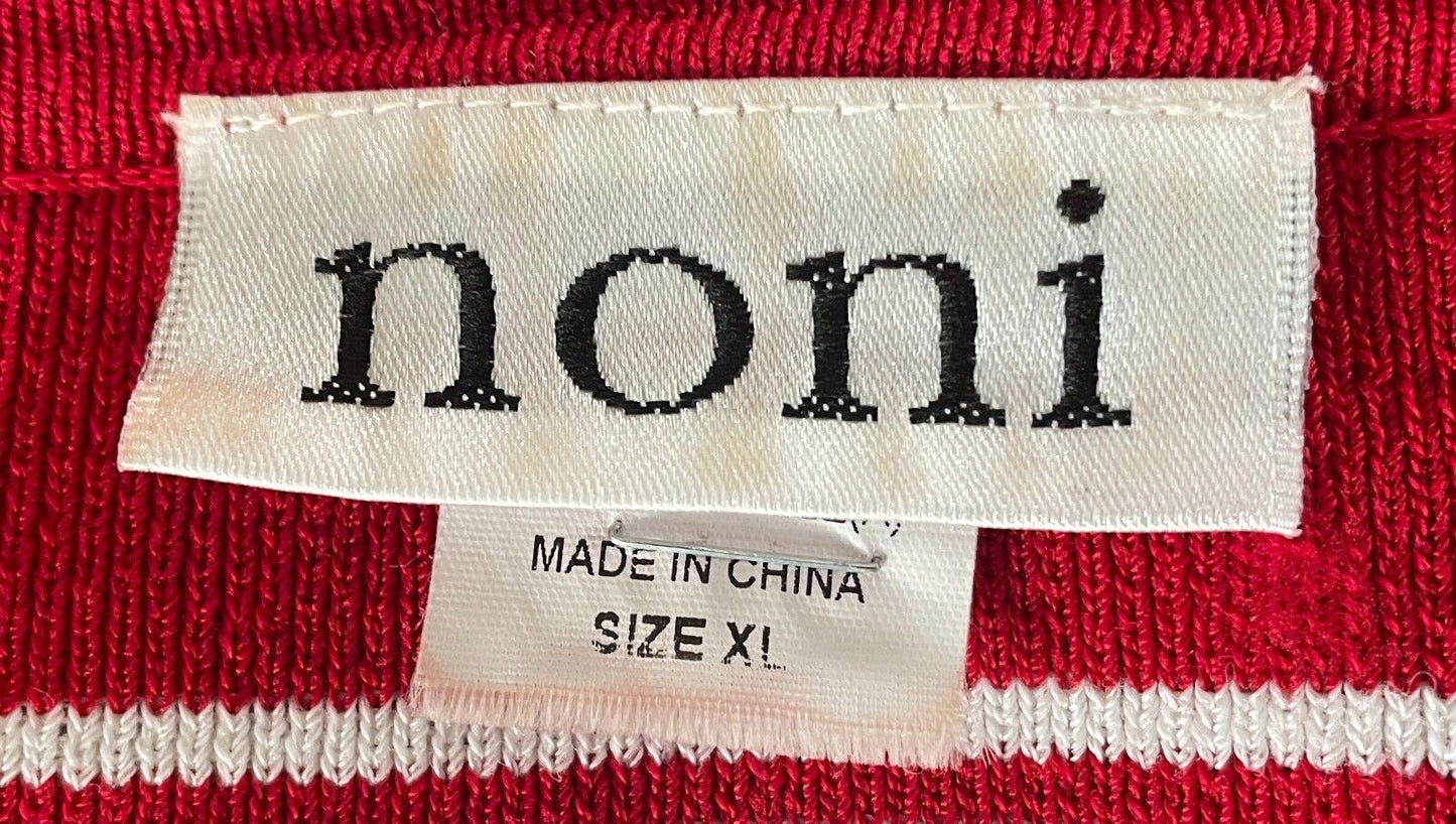 NONI Knit Top Red White Stripe Short Sleeves Size XL 3 Button Stretch Fabric