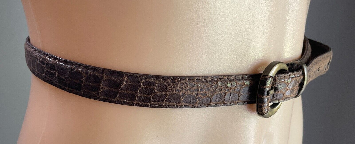 LADIES BELT Brown Croc Look Pleather 2cm Thin Size 12 To Fit Waist 75 - 85cm